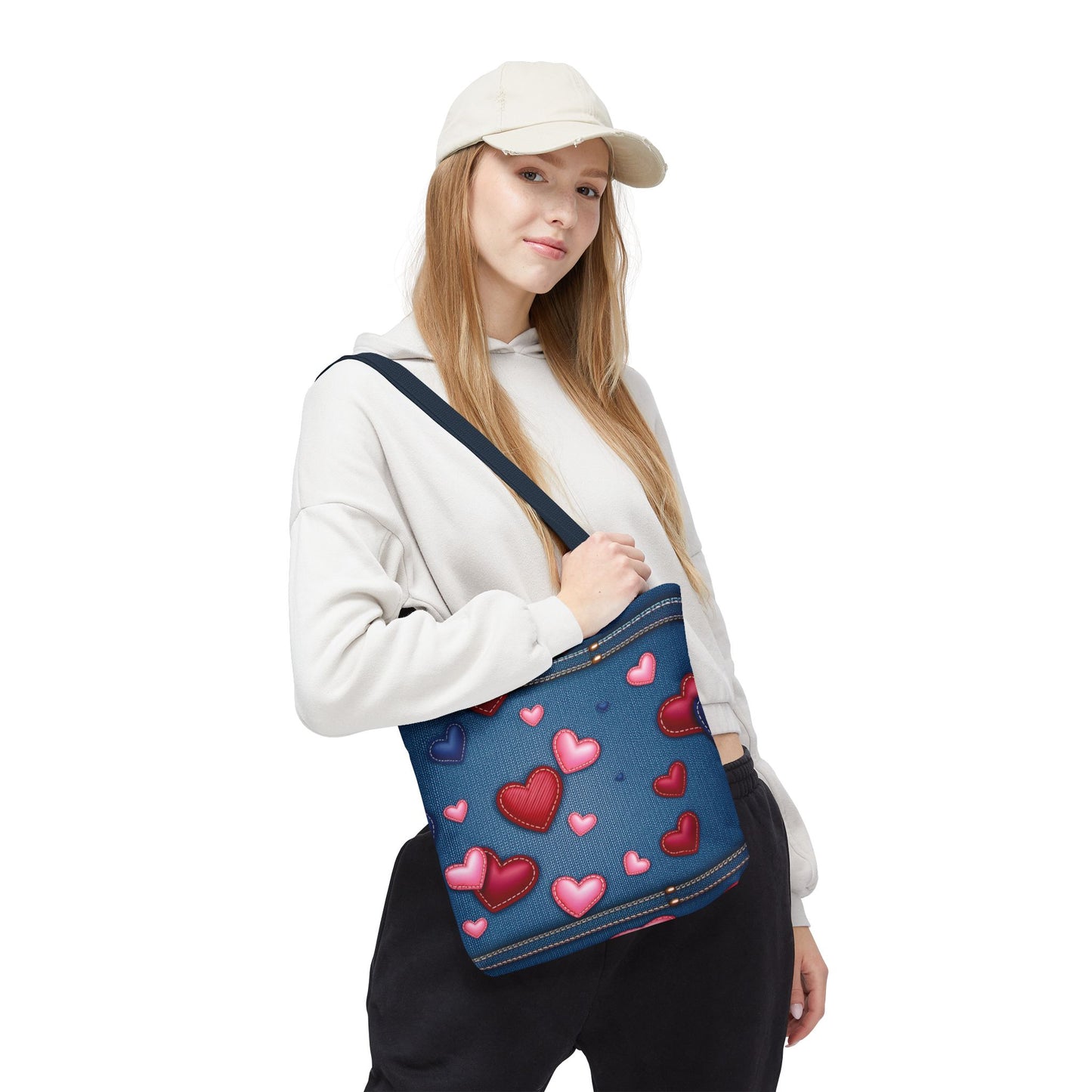 Love Day Graphic Design Denim Fabric Imitation Print Unisex Canvas Bag POLY 3 Sizes Tote Bag 201-29