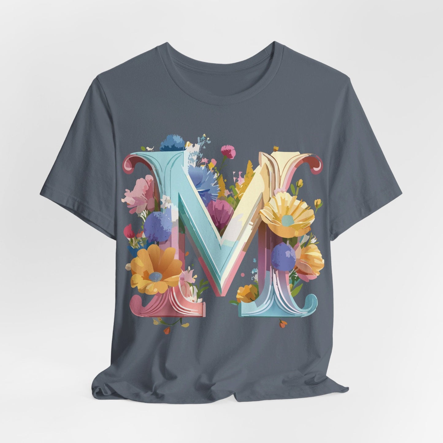 Letter M Shirt Unisex Graphic Tee Vintage Inspired Artwork Adelpha Short Sleeve Collection