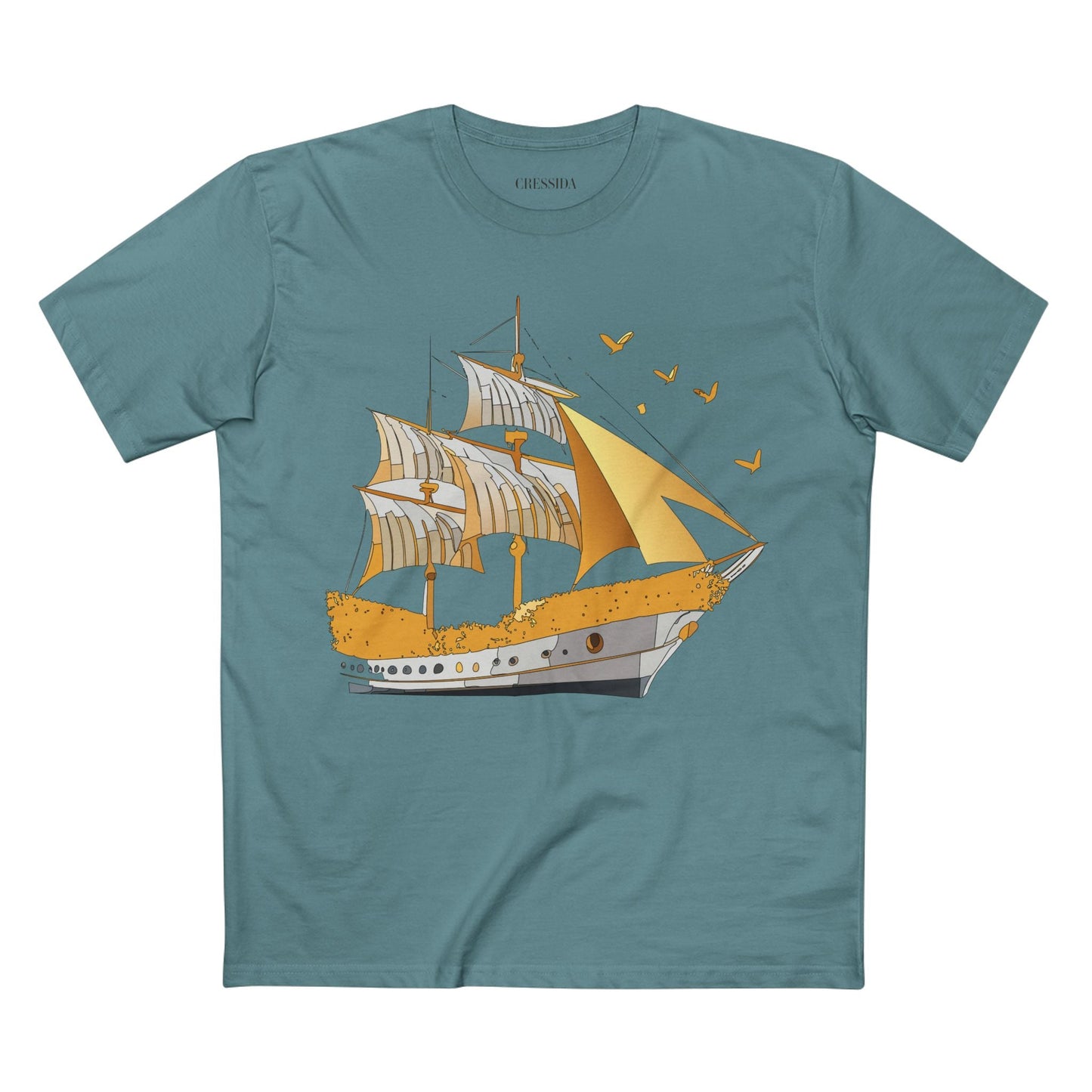 Ship Graphic Unisex 100 Cotton T-Shirt with Gold Frigate Art Design 20