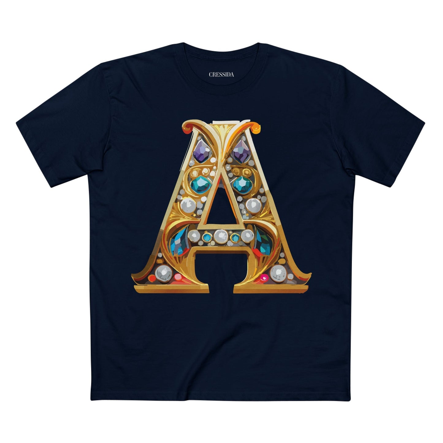 Letter A Graphic Design Tee Unisex 100 Cotton With Antique Gold Letters Artwork T-Shirt