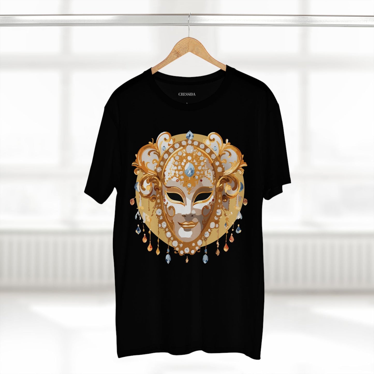 Carnival Mask Graphic T-Shirt Unisex 100 Cotton With Antique Gold Art Design Tee 14