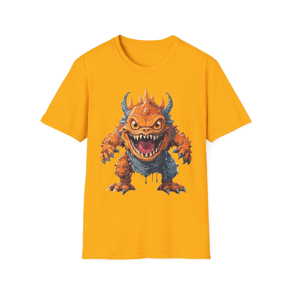 Monster Graphic T-Shirt — Fierce Orange Demon Creature Design Cartoon Graphic Tee Unisex 100 Cotton Gildan T-Shirt