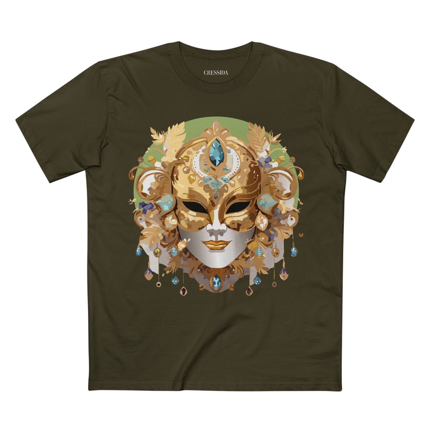 Carnival Mask Graphic T-Shirt Unisex 100 Cotton With Antique Gold Art Design Tee 11