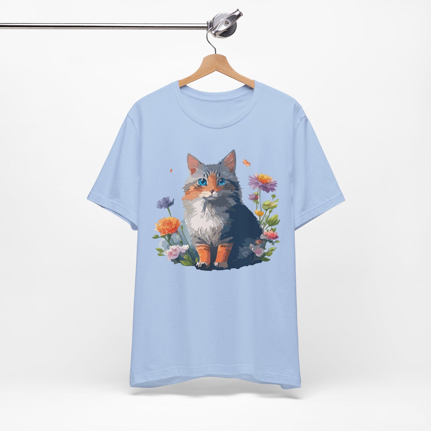 Floral Cat Tee, Animal Shirt, Cat Shirt, Floral Tee, Flower T-shirt, T-Shirt with Animal, Summer Top with Art Design