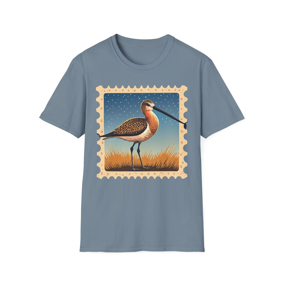 Shorebird Illustration T-Shirt | Vintage Postage Stamp Graphic Tee Unisex 100 Cotton Gildan T-Shirt