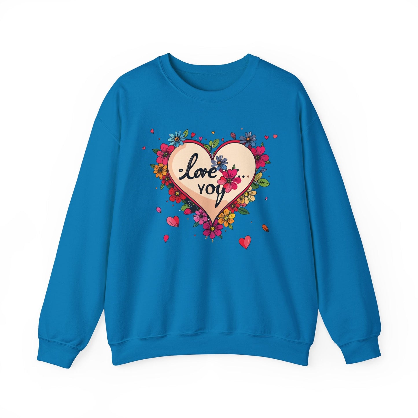 Floral Heart Love Sweatshirt Floral Heart Valentines Day Unisex Crewneck Fifty Fifty Cotton Polyester
