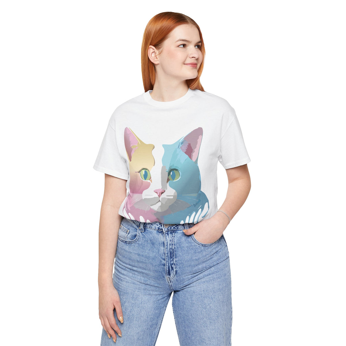 Cat Graphic Unisex Cotton Bella+Canvas Tee with Animal Art Design m09