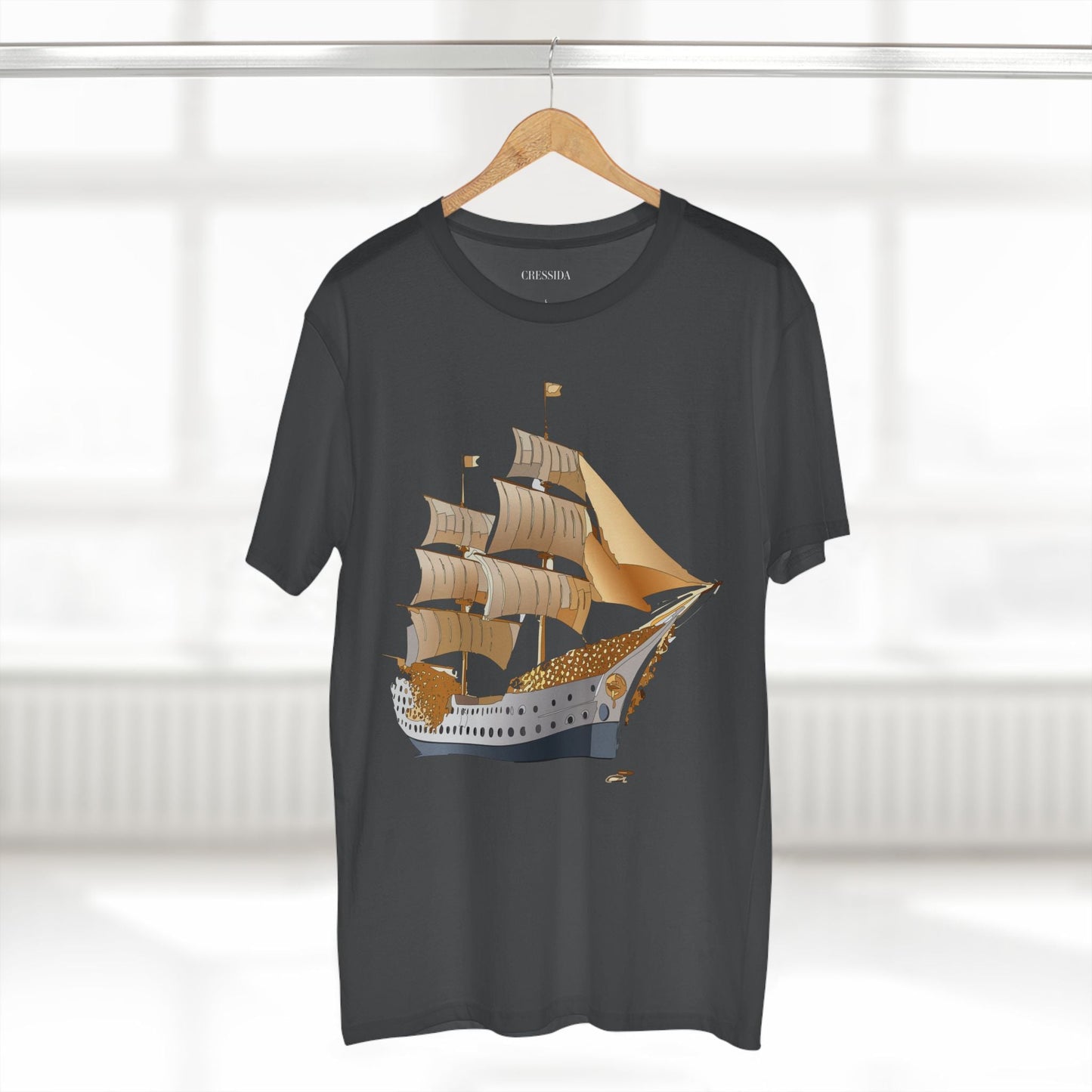 Ship Graphic Unisex 100 Cotton T-Shirt with Gold Frigate Art Design 25