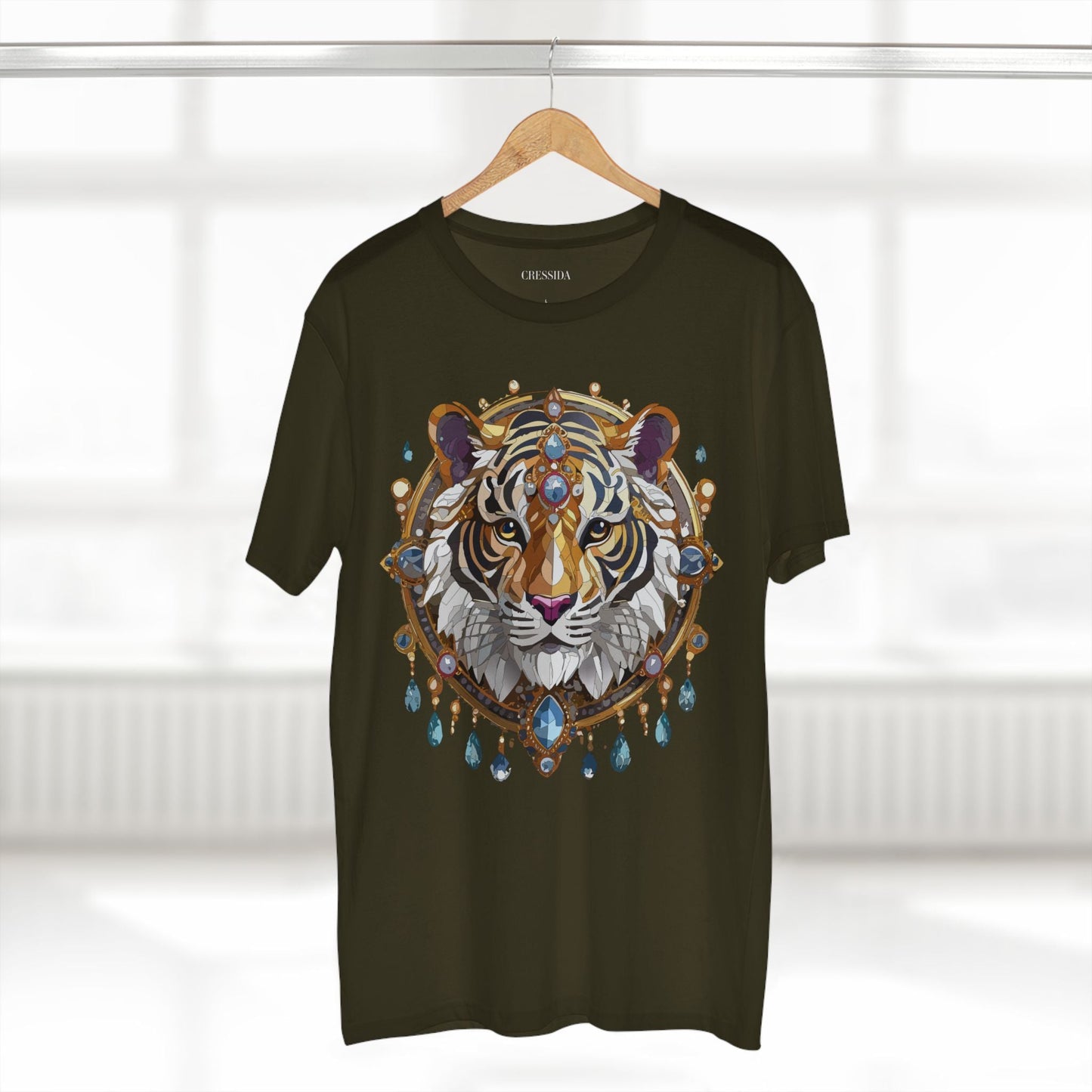 Tiger Graphic Unisex 100 Cotton Tee With Unique Animal Golden Medallion Art Design 55