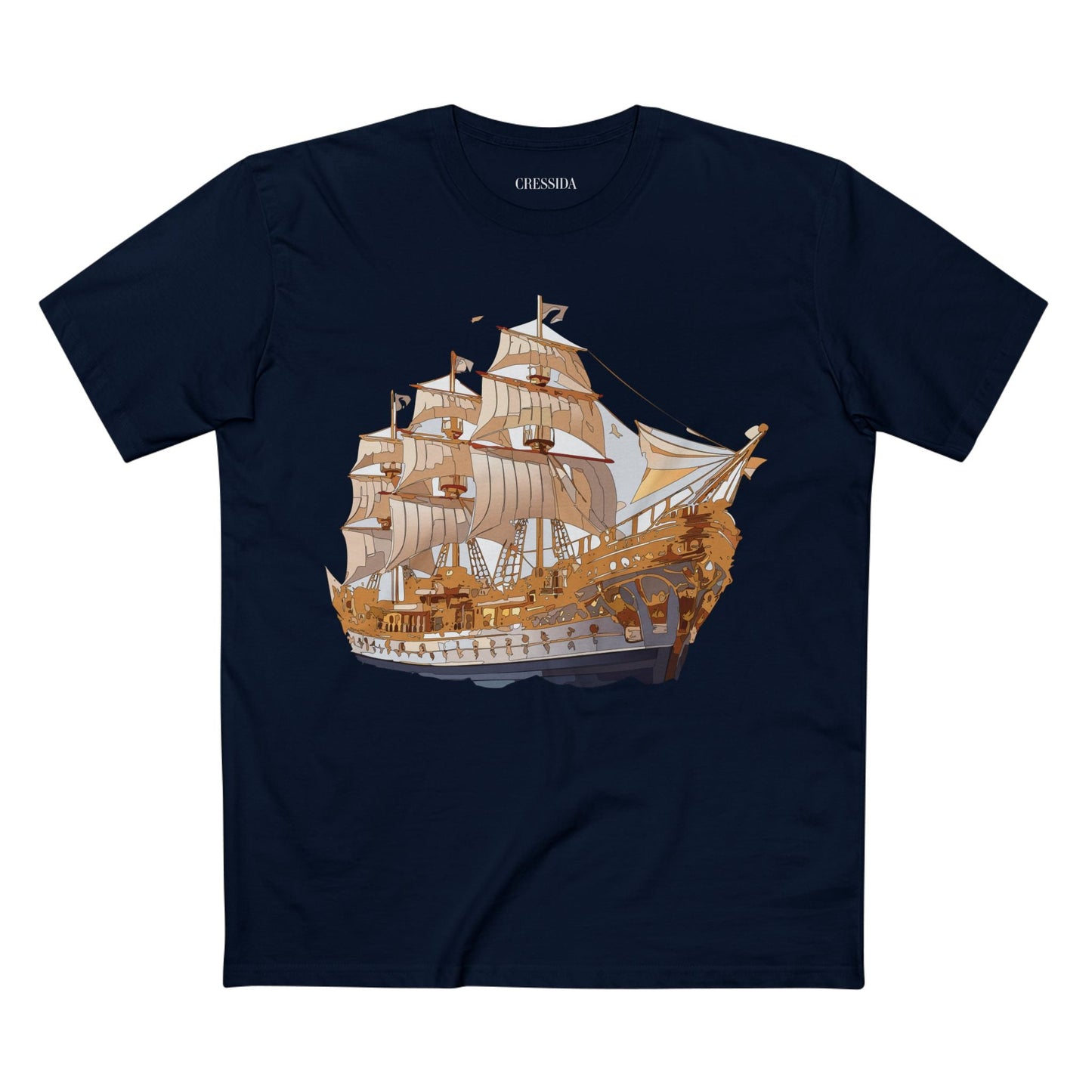 Ship Graphic Unisex 100 Cotton T-Shirt with Gold Frigate Art Design 9