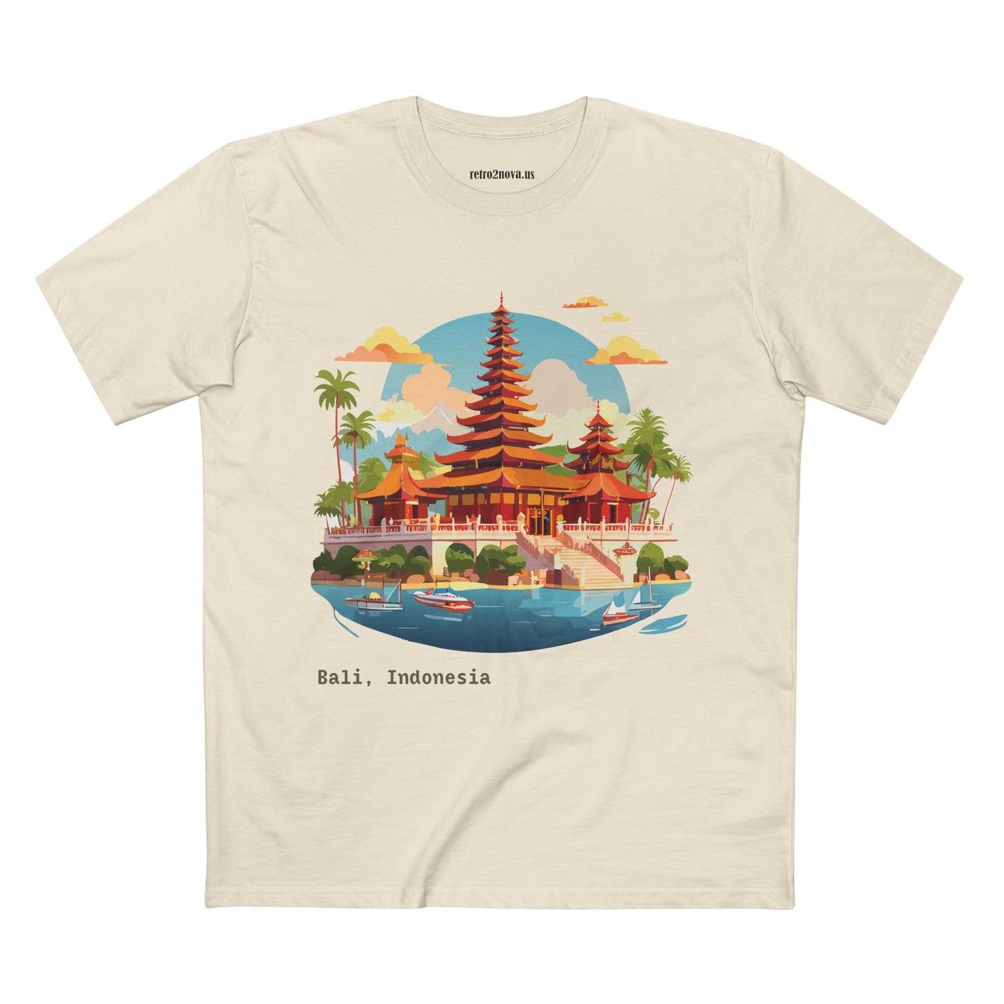 Unisex Premium Cotton Staple Tee Shirt With Original Bali Travel Art Design TT24 From Retro2Nova