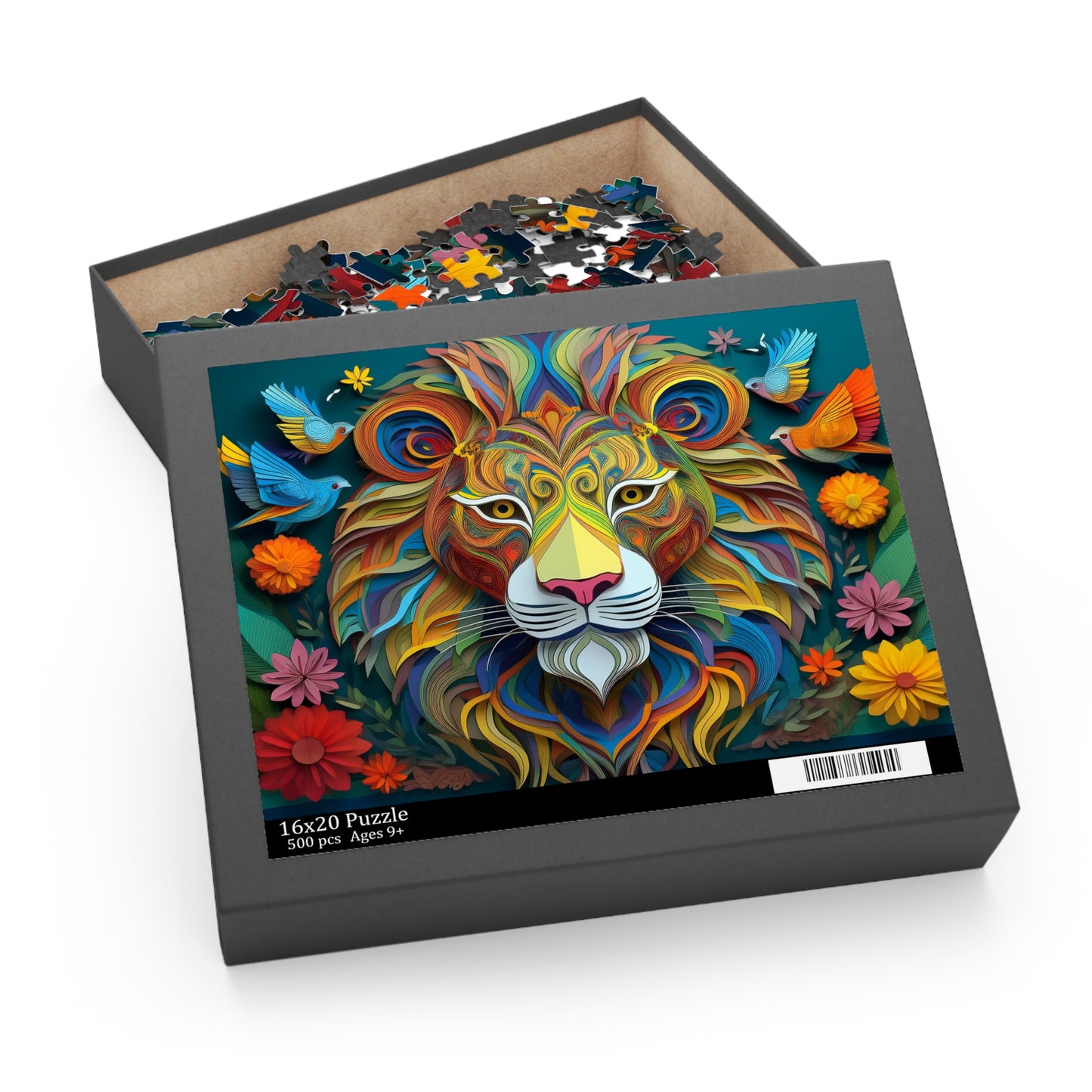Colorful Lion Face Puzzle 500-Piece | Floral Lion Puzzle 500-Piece Ages 9+