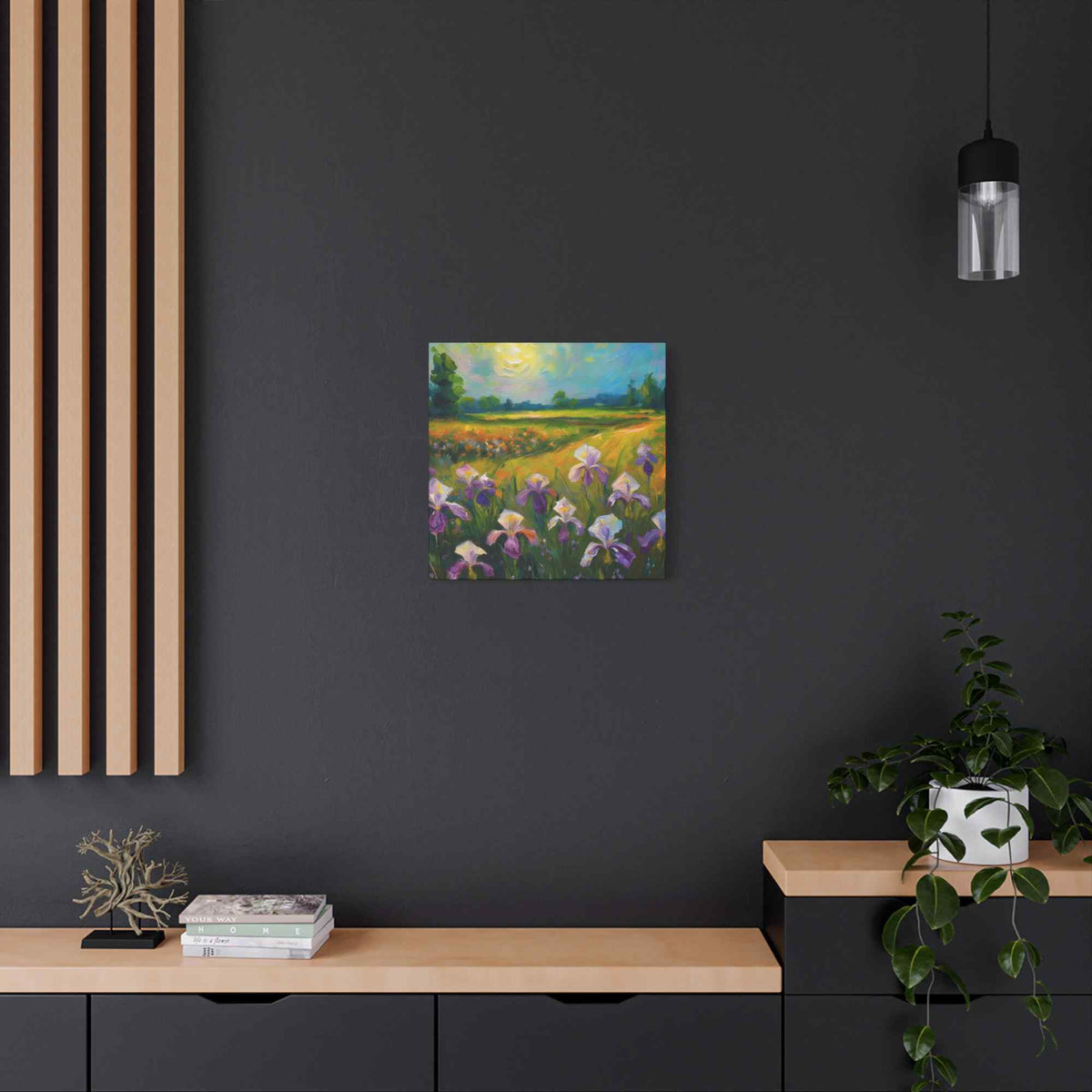 Irises Floral Print Canvas, Floral Oil Paint Print 20x20, 24x24, 30x30, 32x32, 36x36 Art Design Pine-Wood Inner Frame MC-180