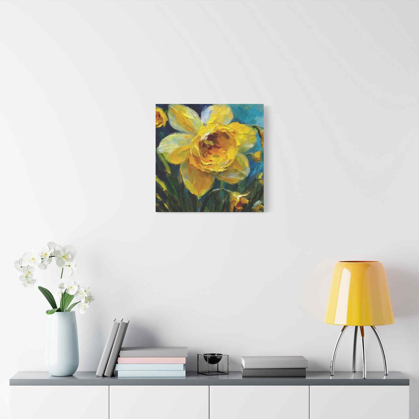 Narcissus Print Canvas, Floral Oil Paint Print 20x20, 24x24, 30x30, 32x32, 36x36 Art Design Pine-Wood Inner Frame MC-179