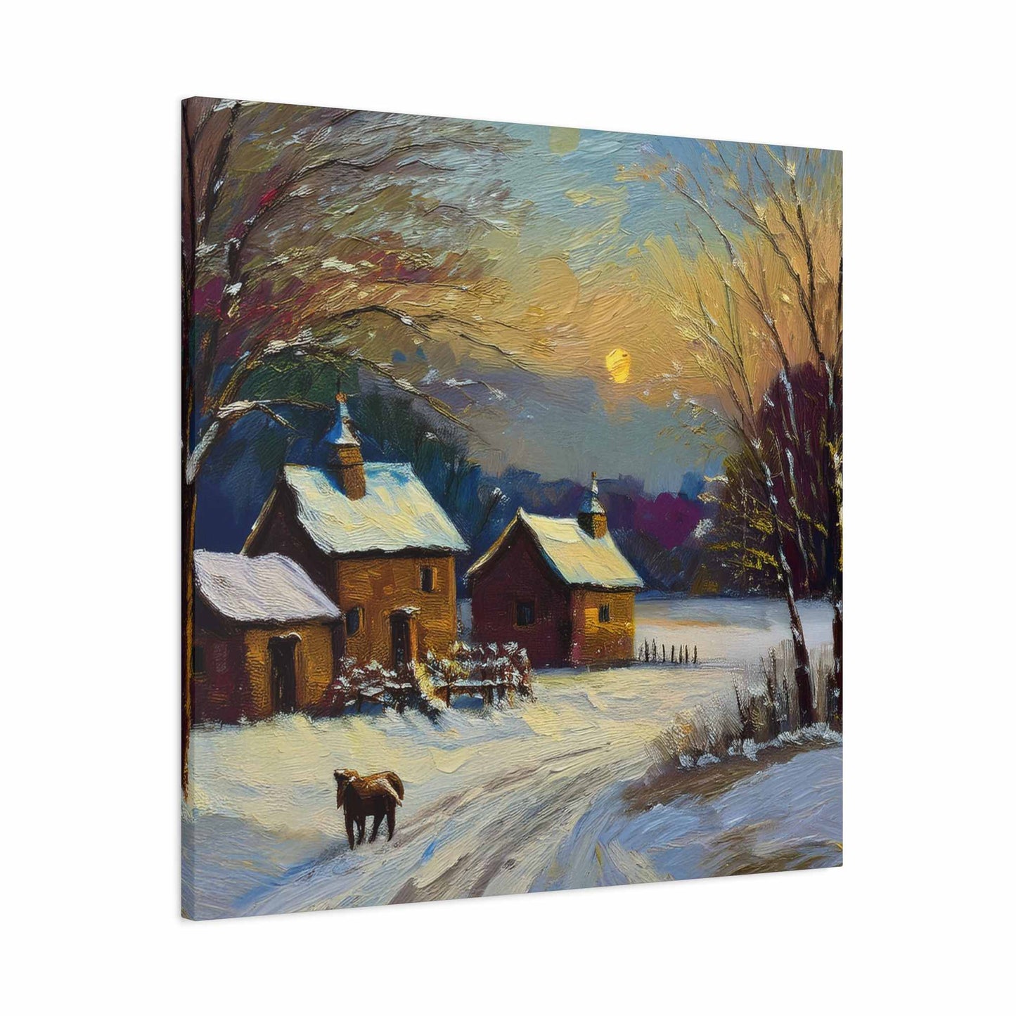 Countryside Winter Print Canvas, Oil Paint Print 20x20, 24x24, 30x30, 32x32, 36x36 Art Design Pine-Wood Inner Frame MC-111