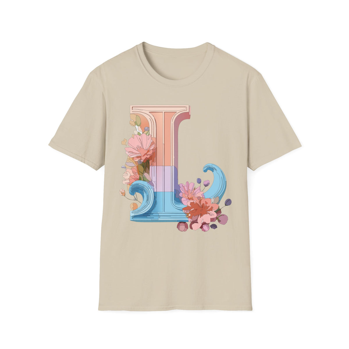 Floral Wave Letter L T-Shirt | Monogram Initial Tee