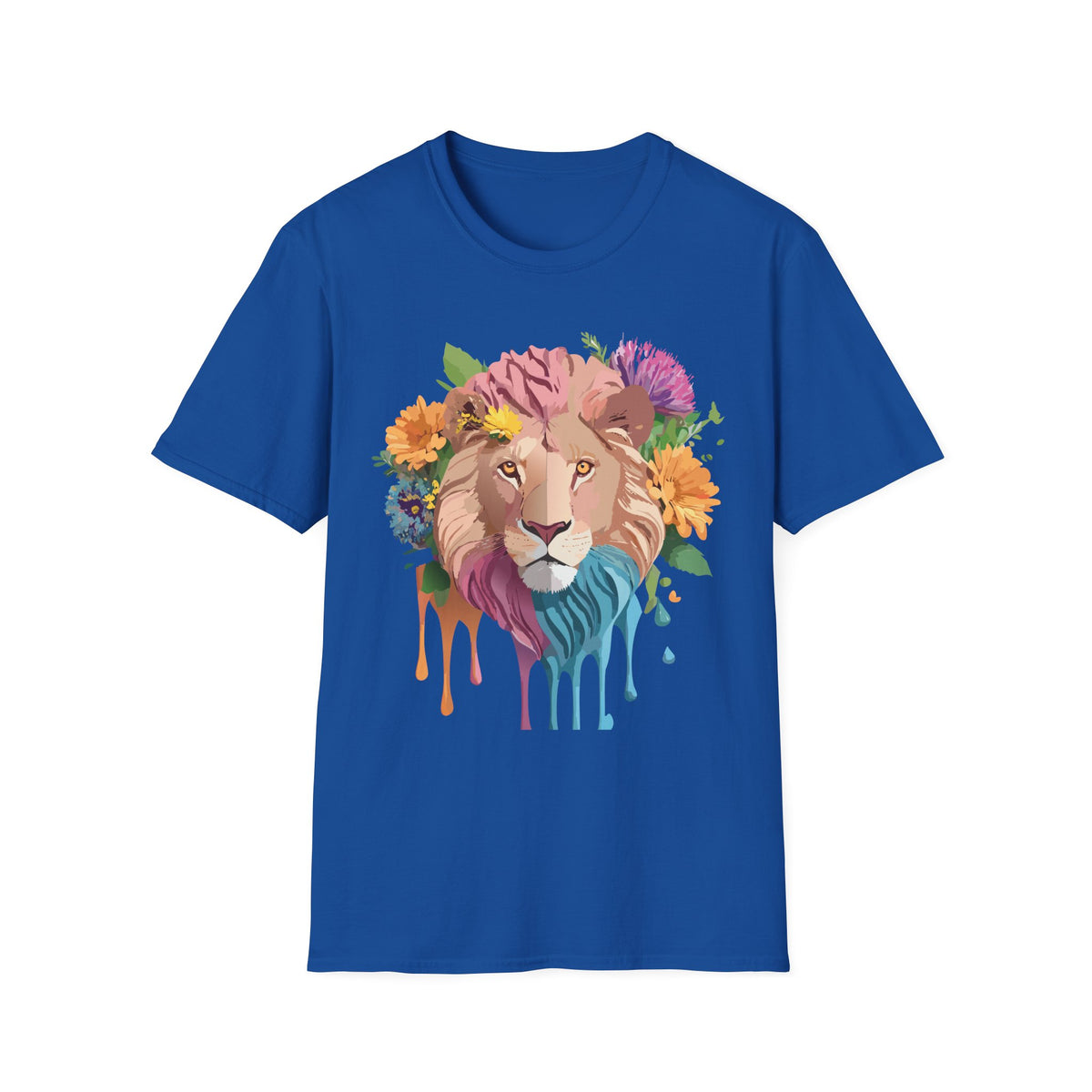 Floral Lion Portrait T-Shirt | Colorful Drip Mane Tee