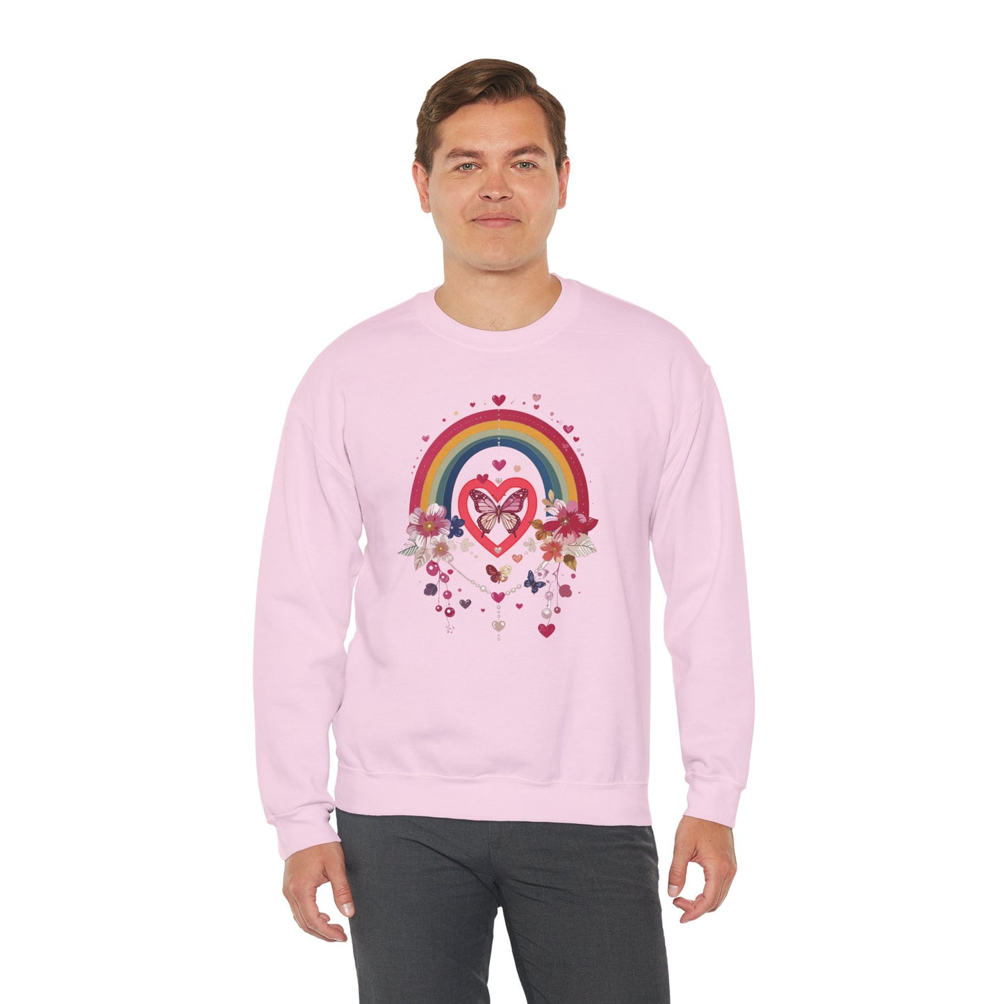 Rainbow Heart Sweatshirt, Floral Heart Sweatshirt, Floral Love Sweatshirt, Valentine's Day Sweatshirt, Rainbow Heart Floral Sweatshirt 113