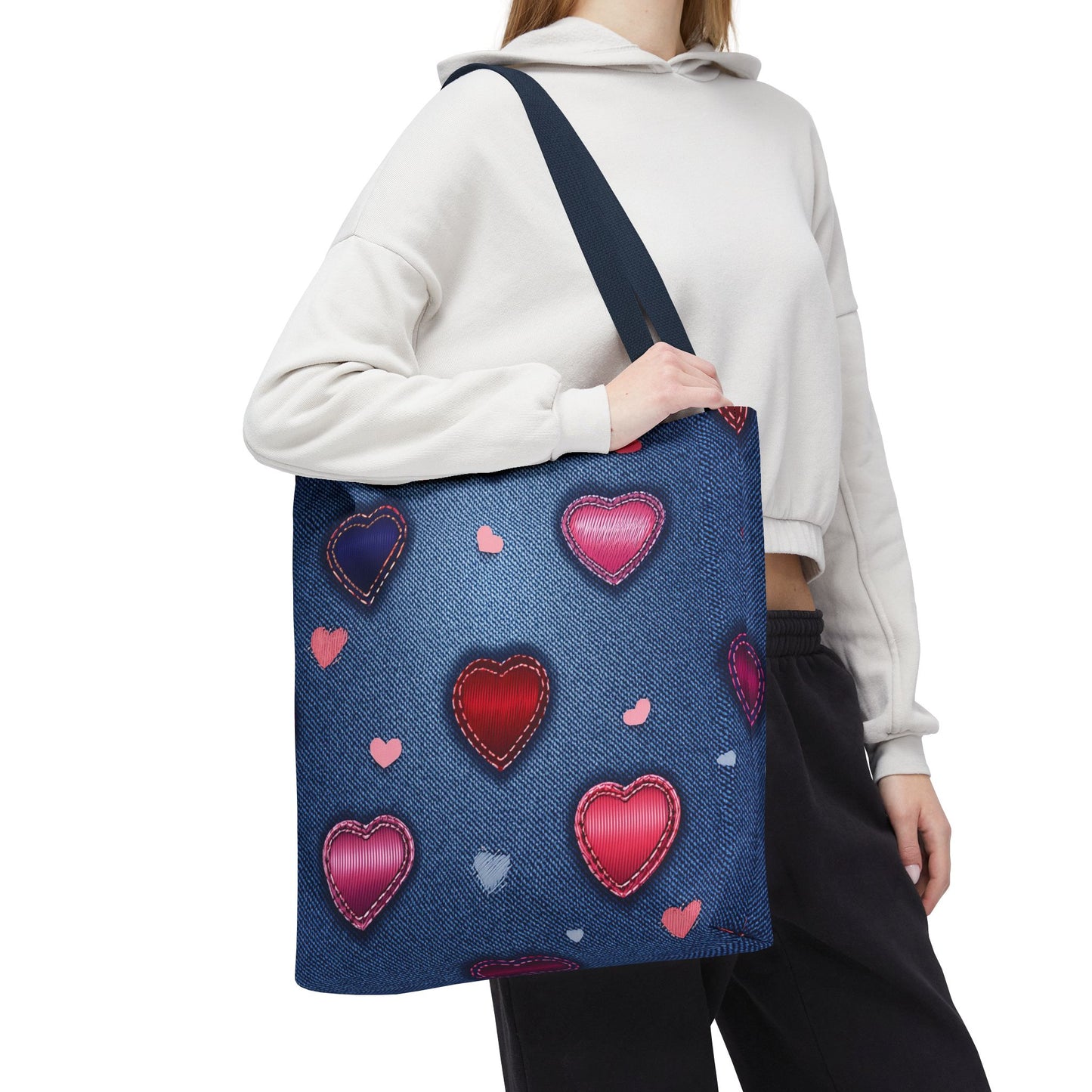 Love Day Graphic Design Denim Fabric Imitation Print Unisex Canvas Bag POLY 3 Sizes Tote Bag 201-26