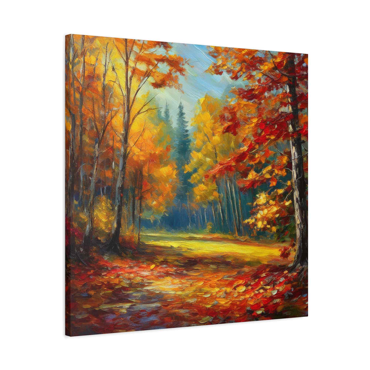Fall Forest Print Canvas, Oil Paint Print 20x20, 24x24, 30x30, 32x32, 36x36 Art Design Print Pine-Wood Inner Frame MC-100