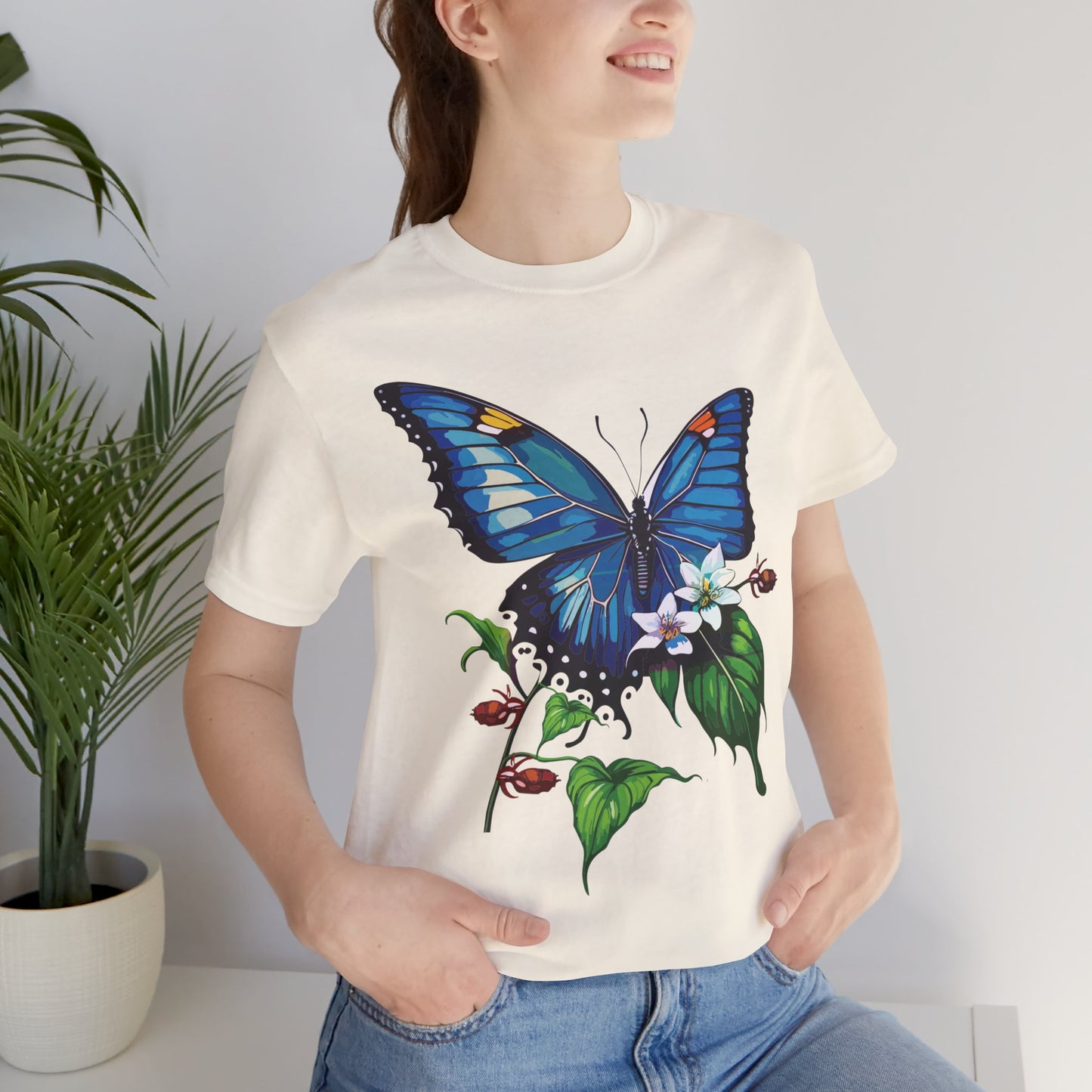 Cotton Tee Shirt with Butterfly Prints