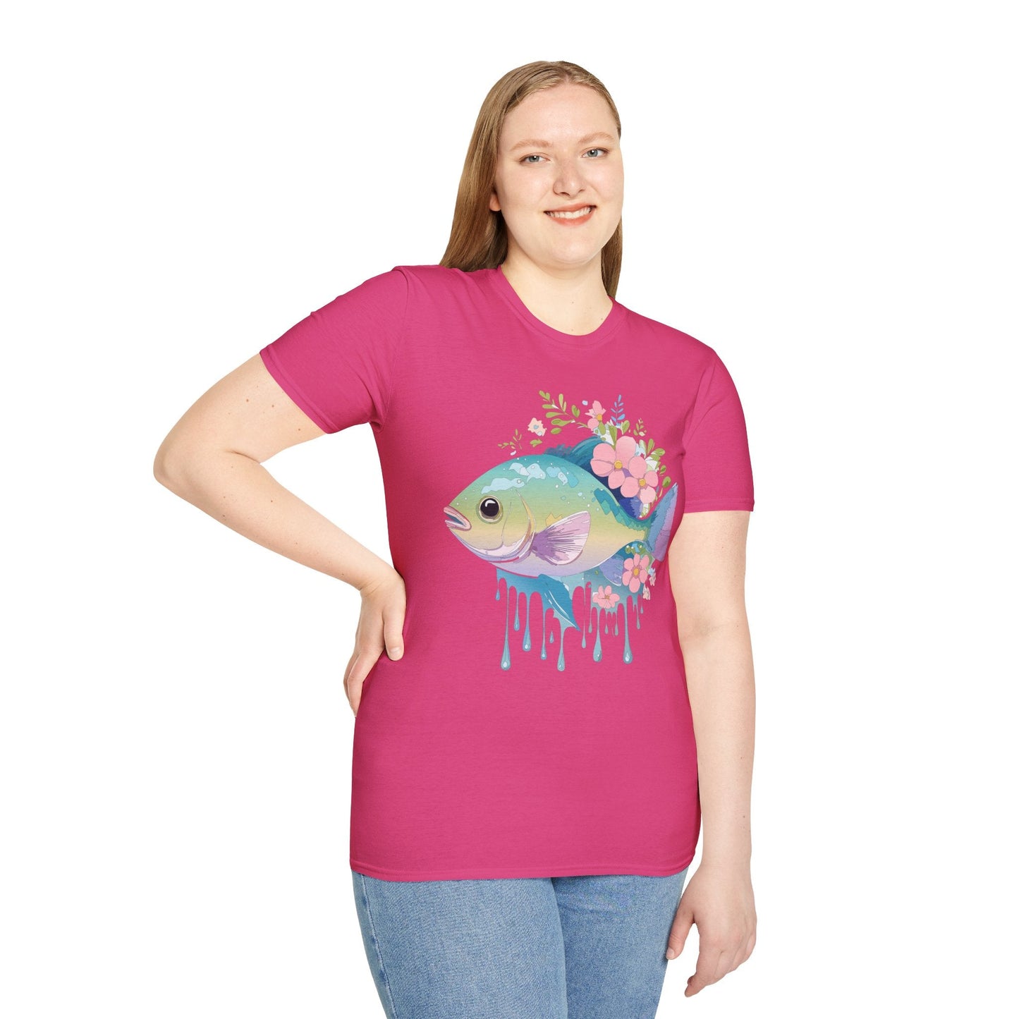 Fish Art Graphic Tee Unisex Gildan Softstyle 64000 100 Percent Ring Spun Cotton Comfortable Tee