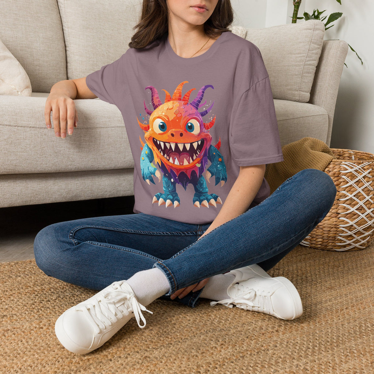 Colorful Cartoon Monster T-Shirt | Cute Spiky Halloween Creature Graphic Design Unisex 100 Cotton Gildan T-Shirt