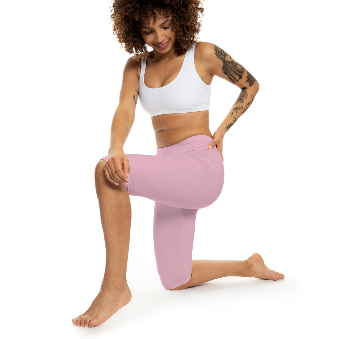 Soft Blossom Pink Color Women's Brushed Suede Poly Span Casual Capri Leggings XS-2XL