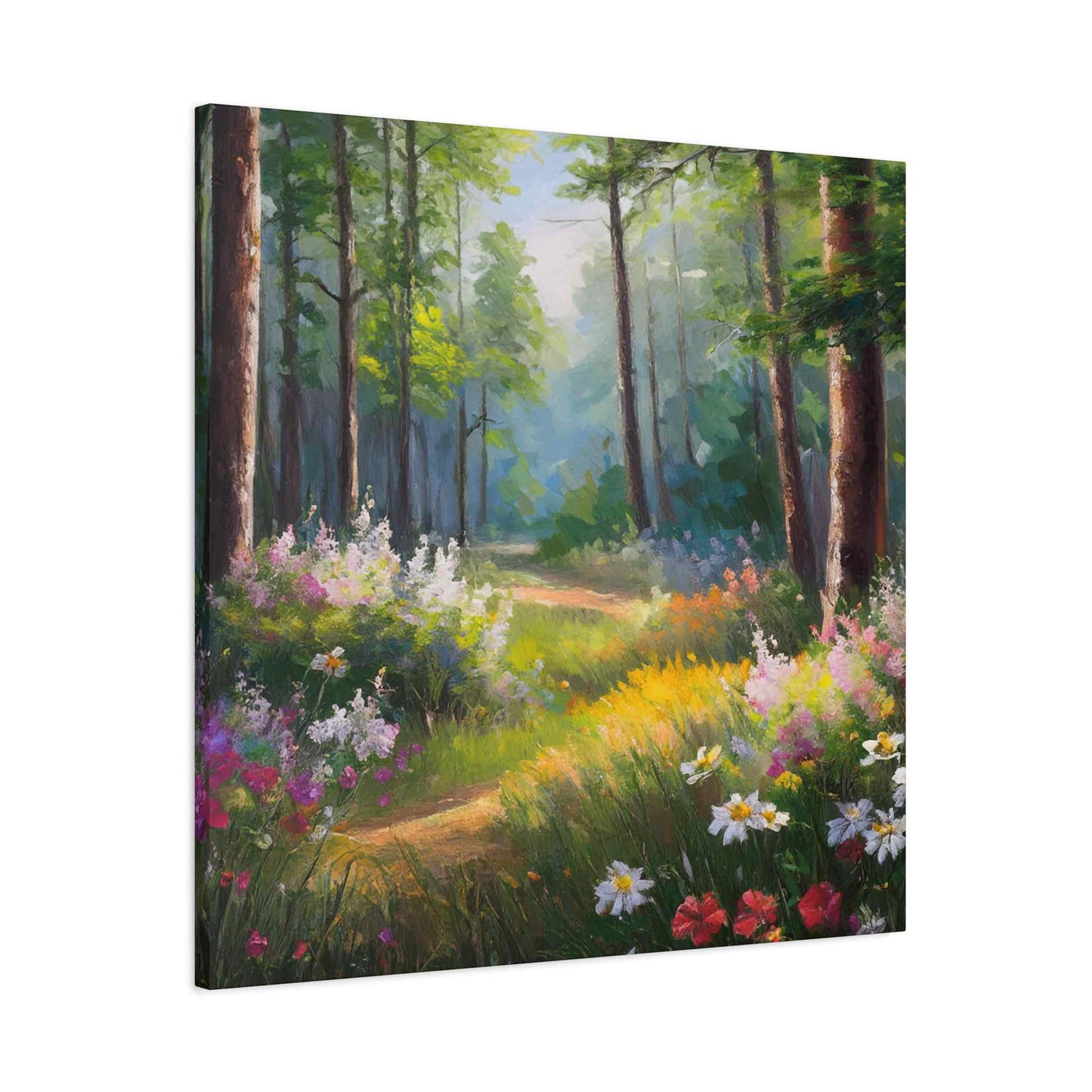 Summer Forest Print Canvas, Oil Paint Print 20x20, 24x24, 30x30, 32x32, 36x36 Art Design Print Pine-Wood Inner Frame MC-91
