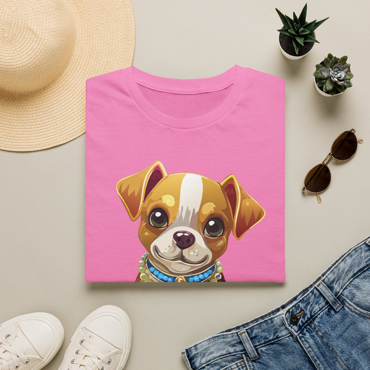 Cute Brown Puppy Illustration T-Shirt | Cartoon Dog Portrait, Pet Lover Tee