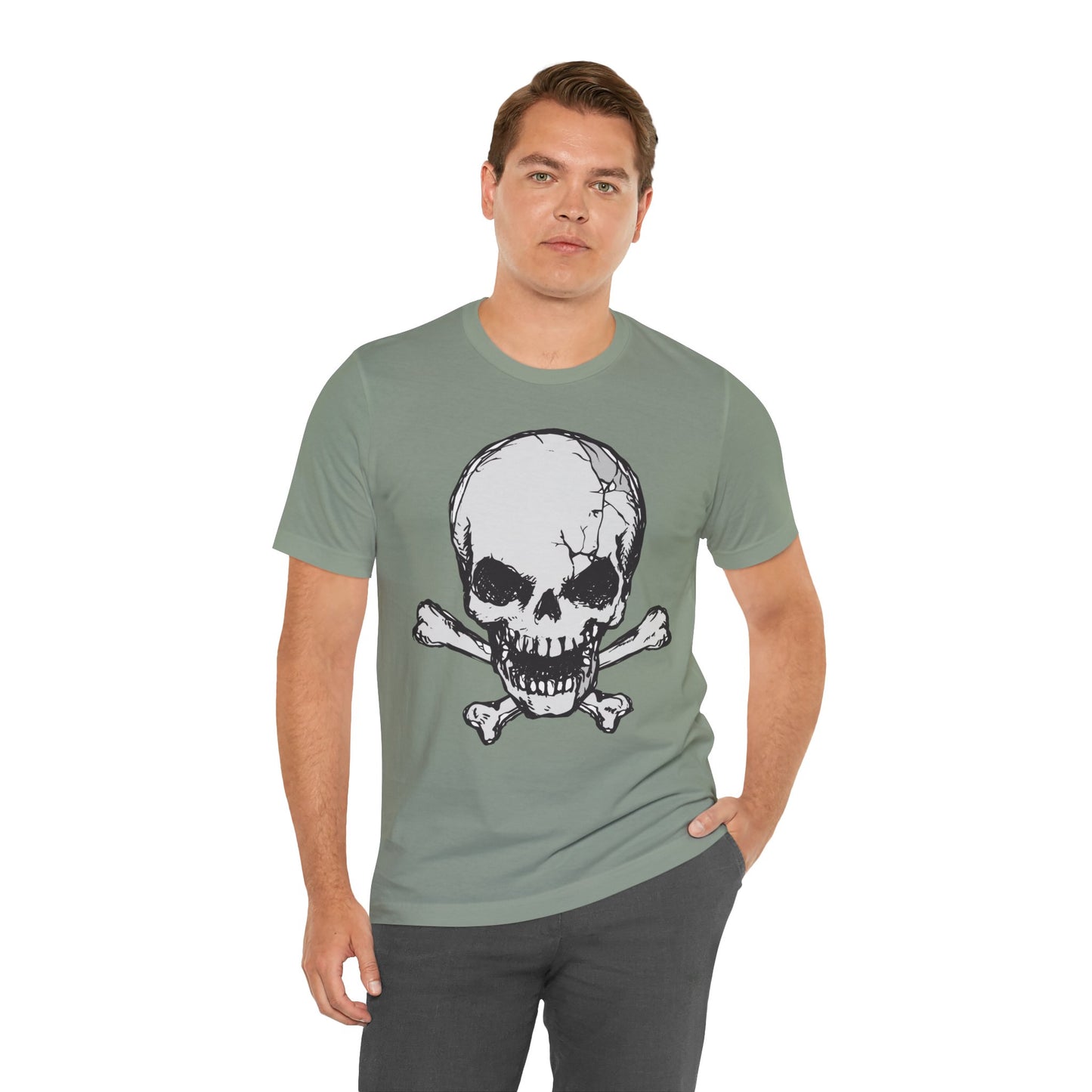 Grey Skull Graphic Design Tee, Skull Shirt, Vintage Tees, Art Design T-Shirt, Vintage Graphic Tee, Art Shirts with Skulls