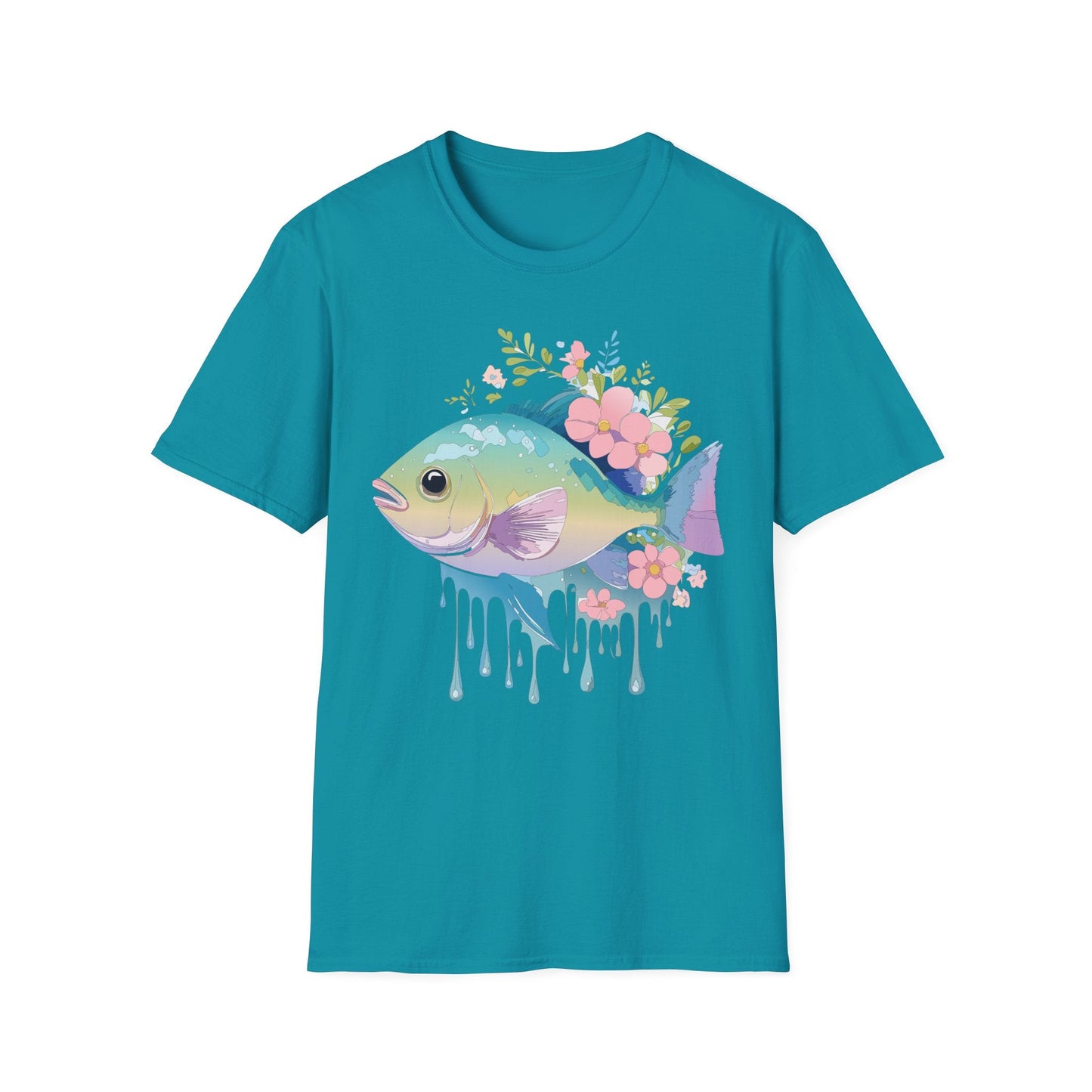 Fish Art Graphic Tee Unisex Gildan Softstyle 64000 100 Percent Ring Spun Cotton Comfortable Tee