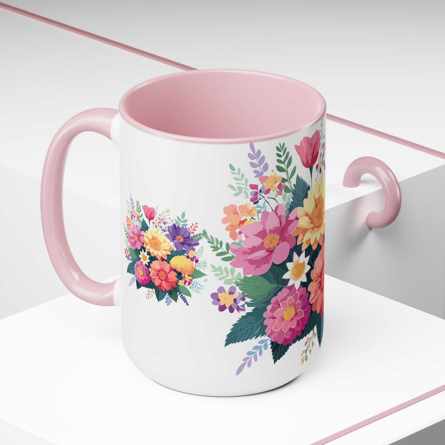 Two-Tone Coffee Mug with flowers