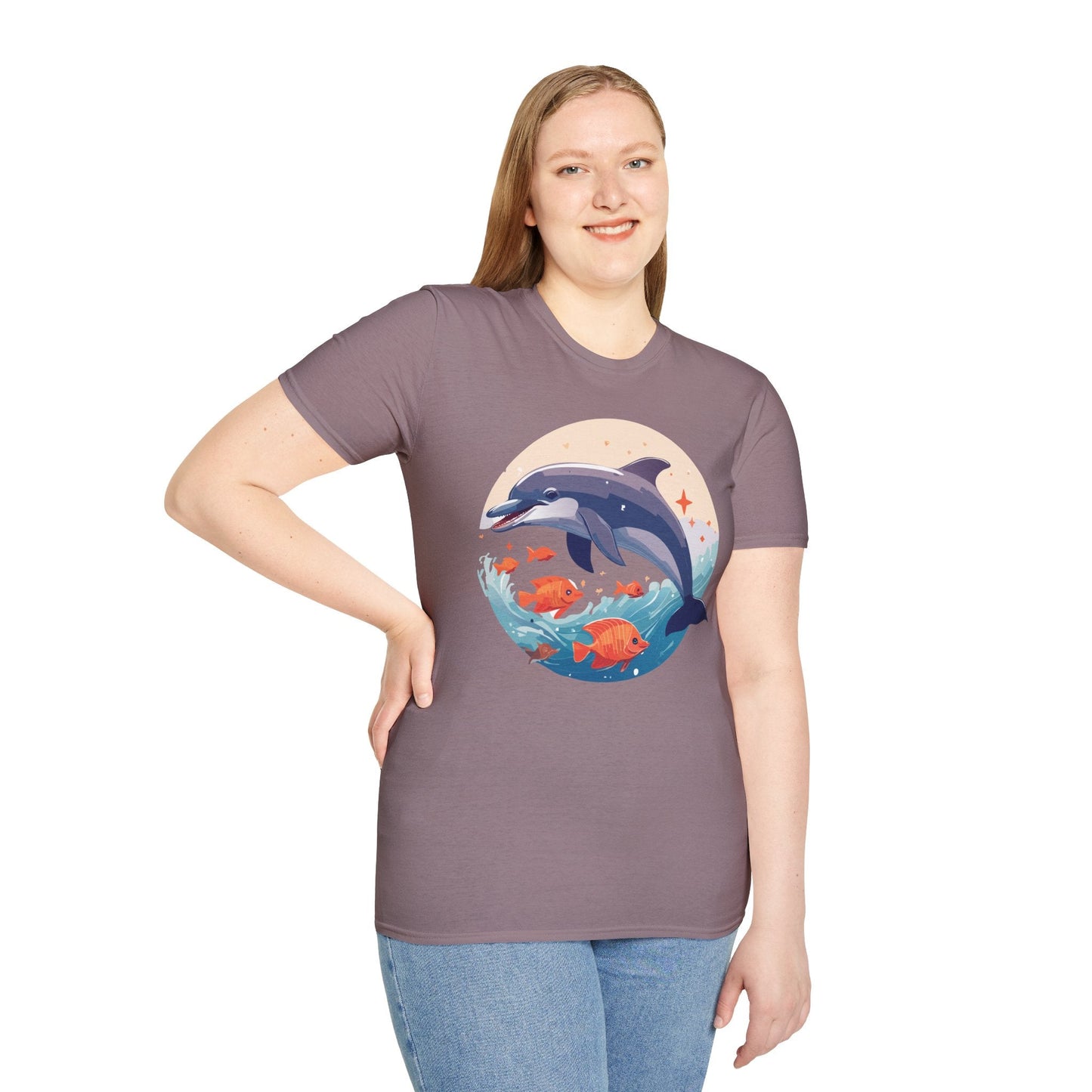 Unisex Dolphin Shirt Gildan Softstyle 64000 Short Sleeve Fish Tee With Dolphin Graphic