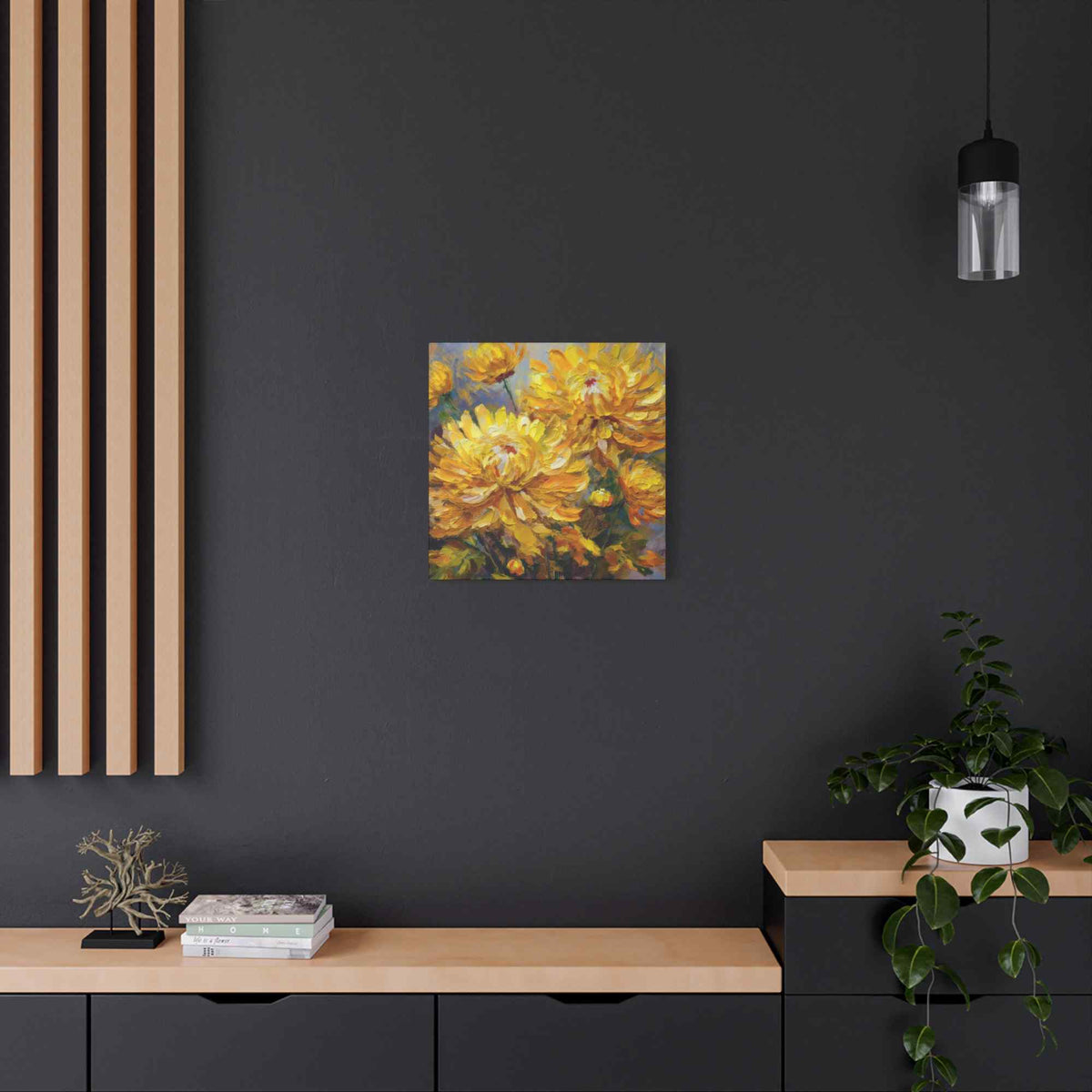 Chrysanthemums Print Canvas, Floral Oil Paint Print 20x20, 24x24, 30x30, 32x32, 36x36 Art Design Pine-Wood Inner Frame MC-164