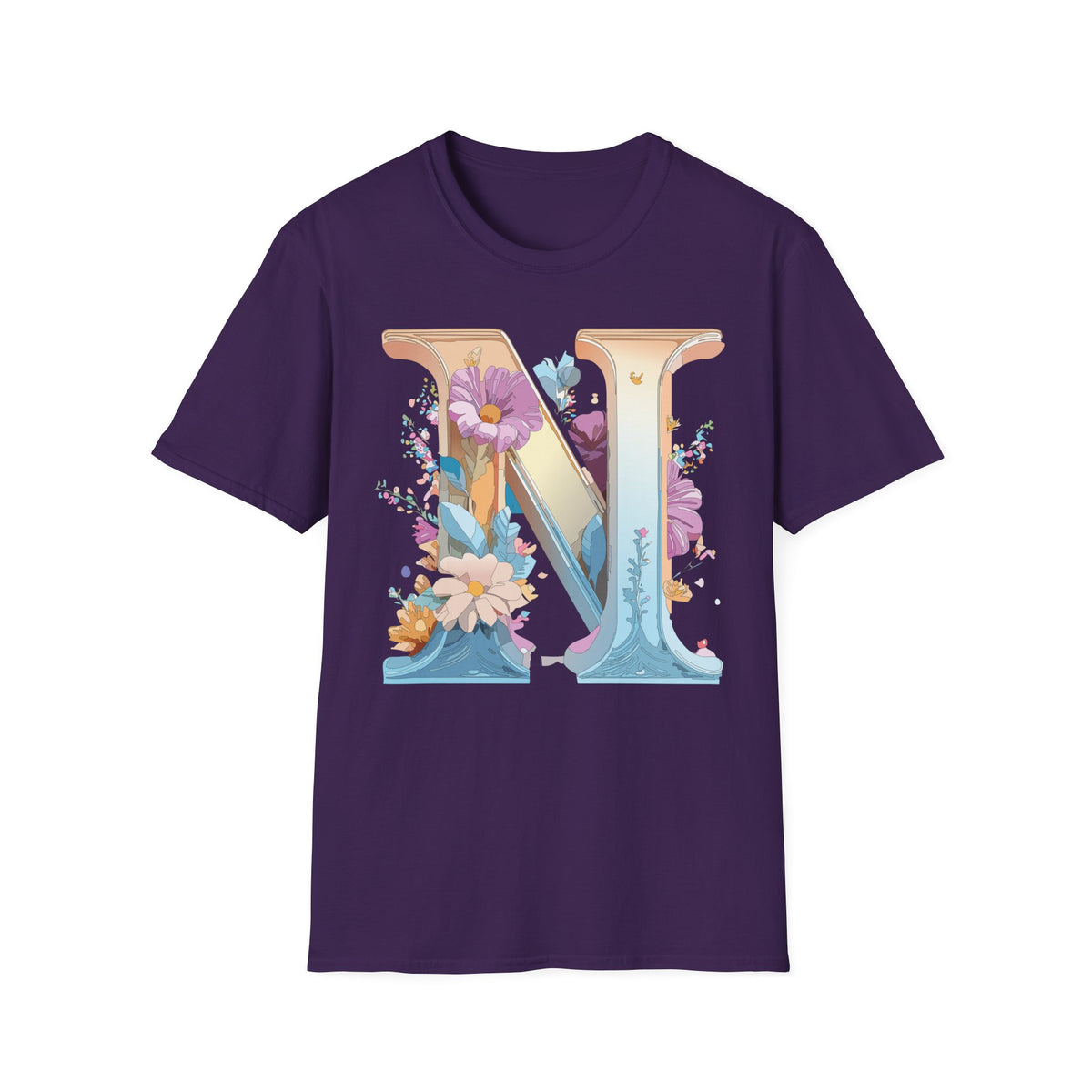 Floral Letter N T-Shirt | Monogram Initial Tee, Botanical Alphabet Shirt