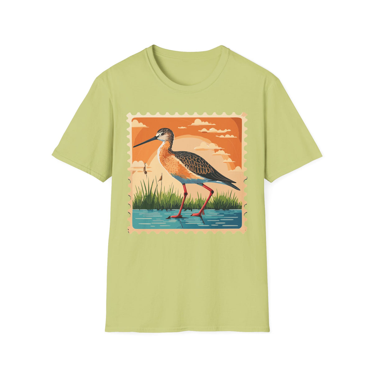 Marsh Bird Illustration T-Shirt | Retro Shorebird Graphic Tee Unisex 100 Cotton Gildan T-Shirt