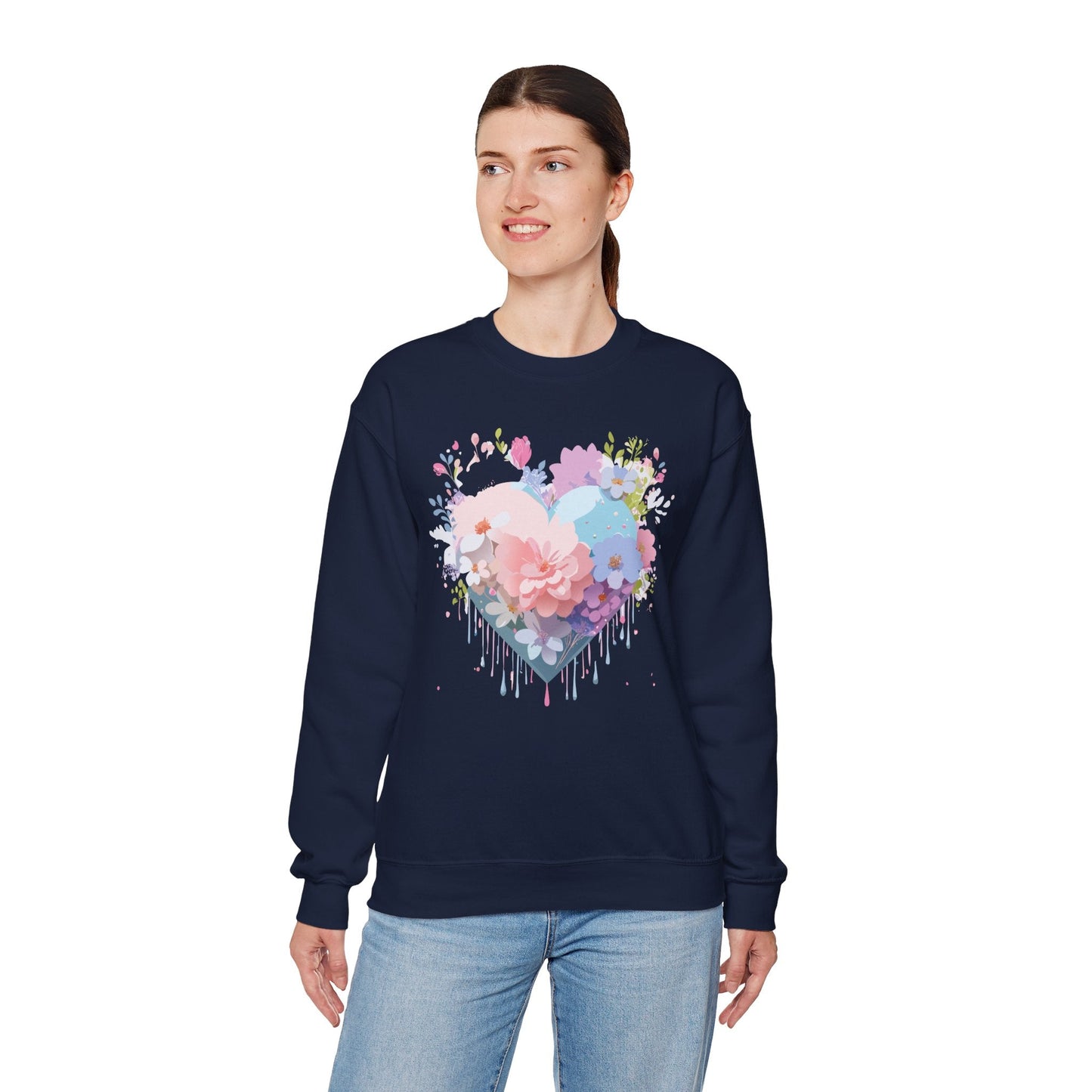Floral Heart Sweatshirt Unisex Heavy Blend Crewneck Valentines Day Floral Love Cozy
