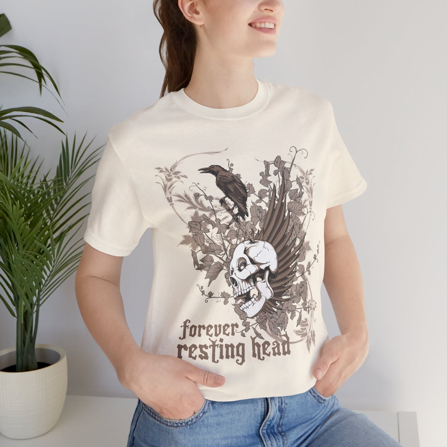 Forever Resting Head Tee, Edgy Graphic Shirt, Music T-Shirt, Gothic Tees, Skull Shirt, Art Design Tee, Skull Graphic Top