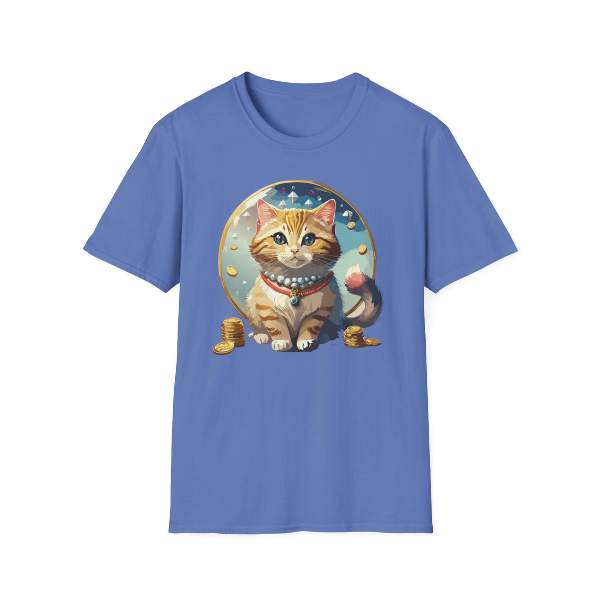 Lucky Cat Illustration T-Shirt | Cute Ginger Kitten, Whimsical Charm