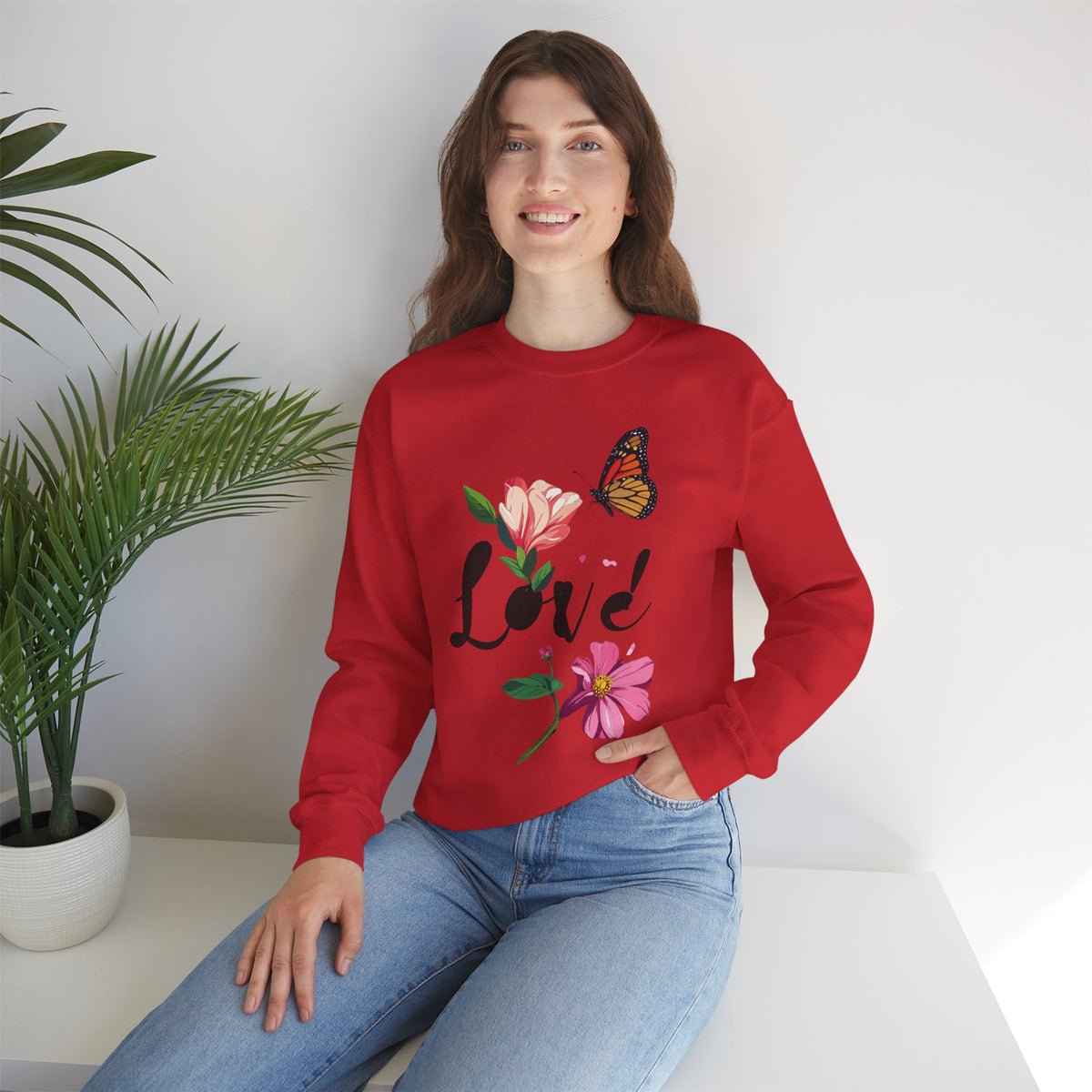 Floral Love Sweatshirt, Floral Butterfly Sweatshirt, Love Sweatshirt, Valentine's Day Sweatshirt, Floral Sweatshirt 120