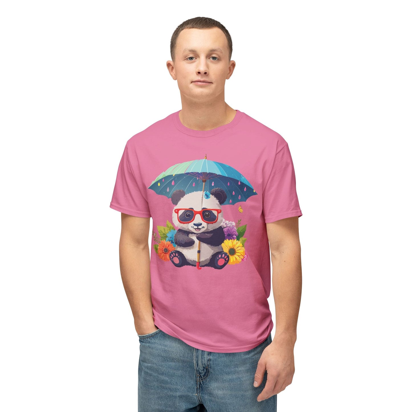 Panda Art T Shirt Unisex HD Cotton Tee With Floral Print Panda Design USA Printed Now