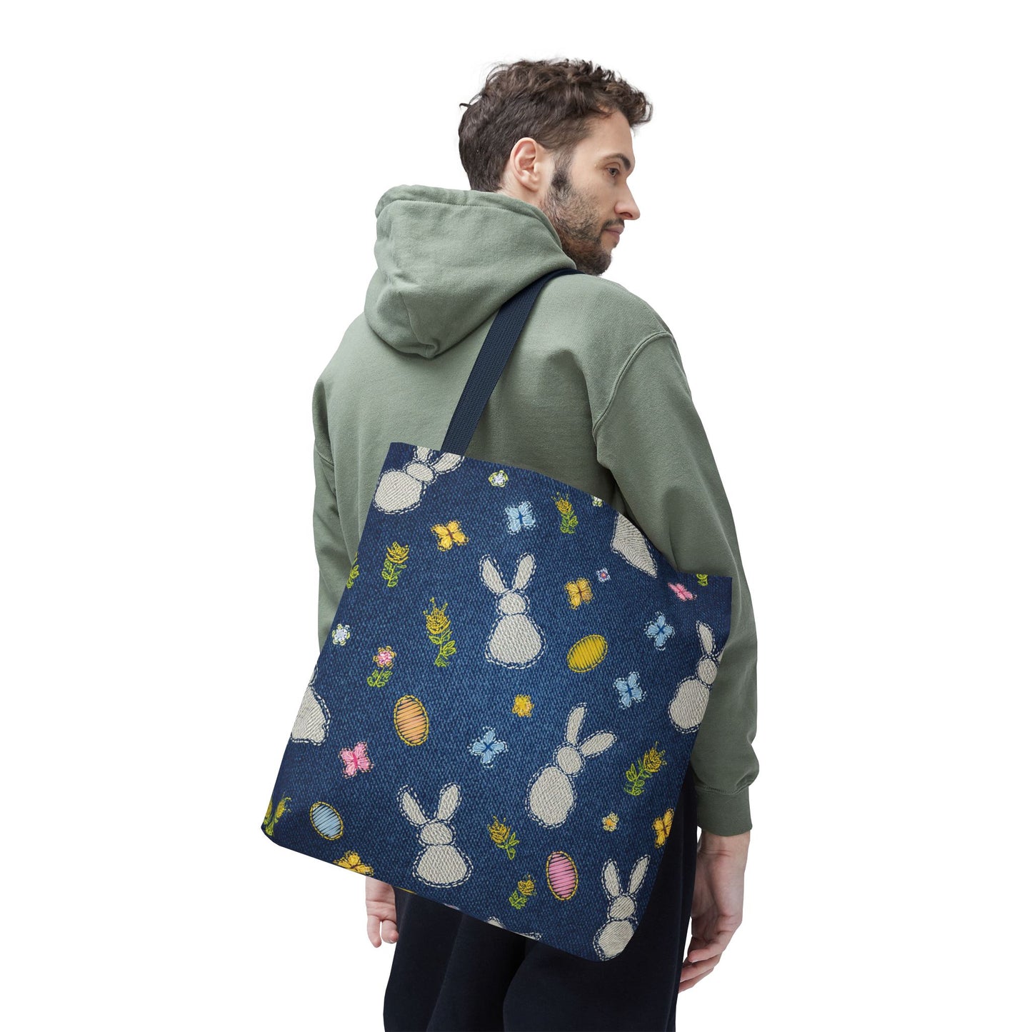 Easter Graphic Design Denim Fabric Imitation Print Unisex Canvas Bag Poly Spun 3 Sizes Tote Bag 204-2