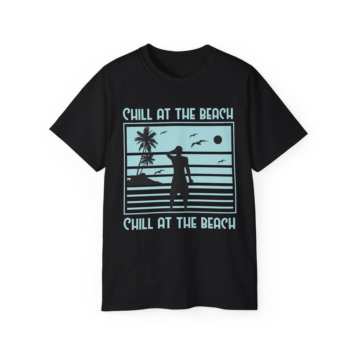 Chill at the Beach silhouette surf scene Tee | Palm trees, sunset, ocean vibes
