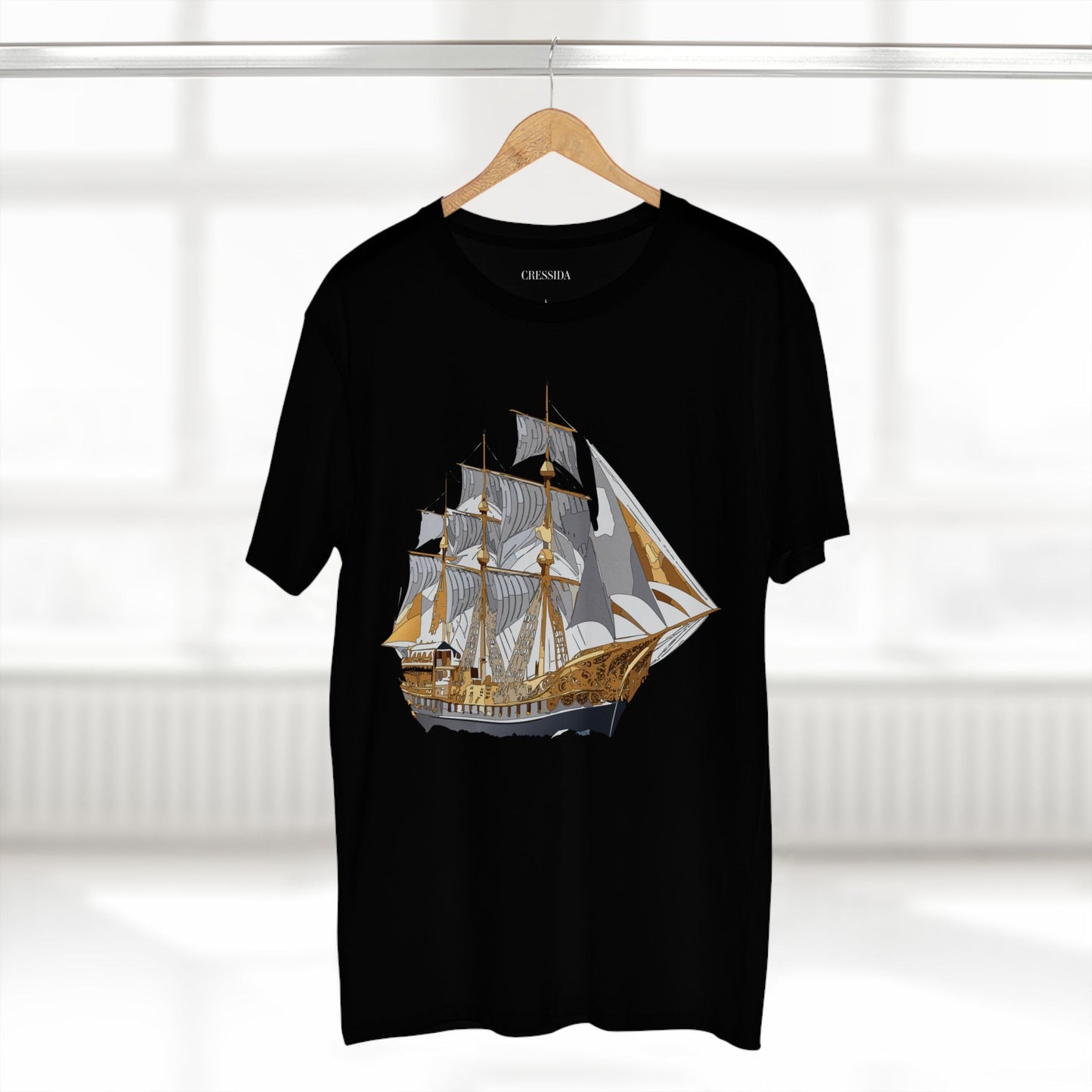 Ship Graphic Unisex 100 Cotton T-Shirt with Gold Frigate Art Design 18