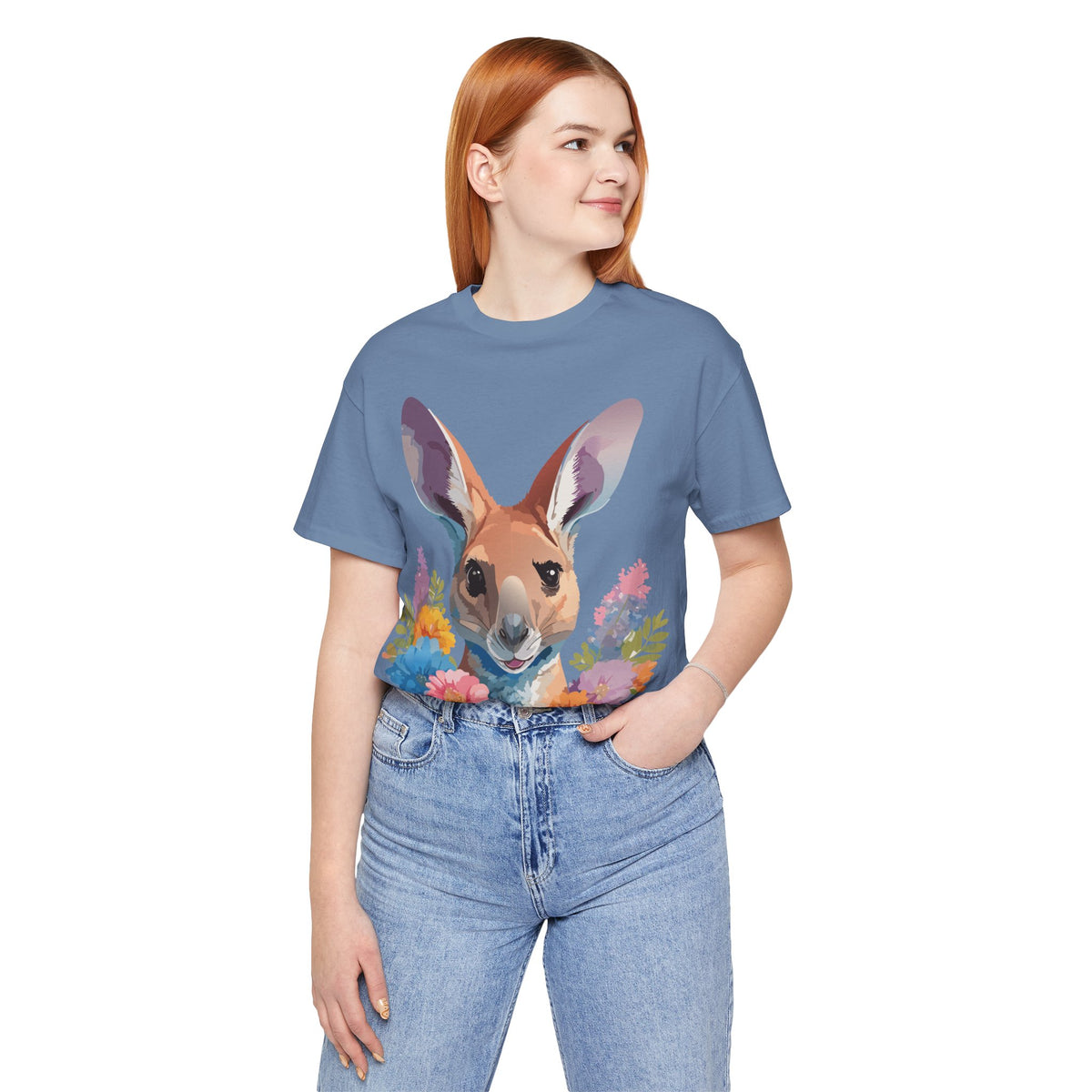 Kangaroo Graphic Unisex Cotton Bella+Canvas Tee with Art Animal Design e311