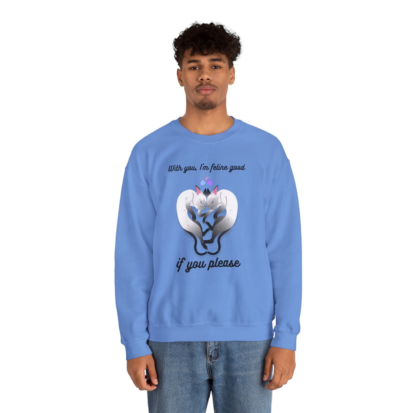 Double Cat Heart Sweatshirt Unisex Fifty Fifty Cotton Poly Valentines Day Sweatshirt