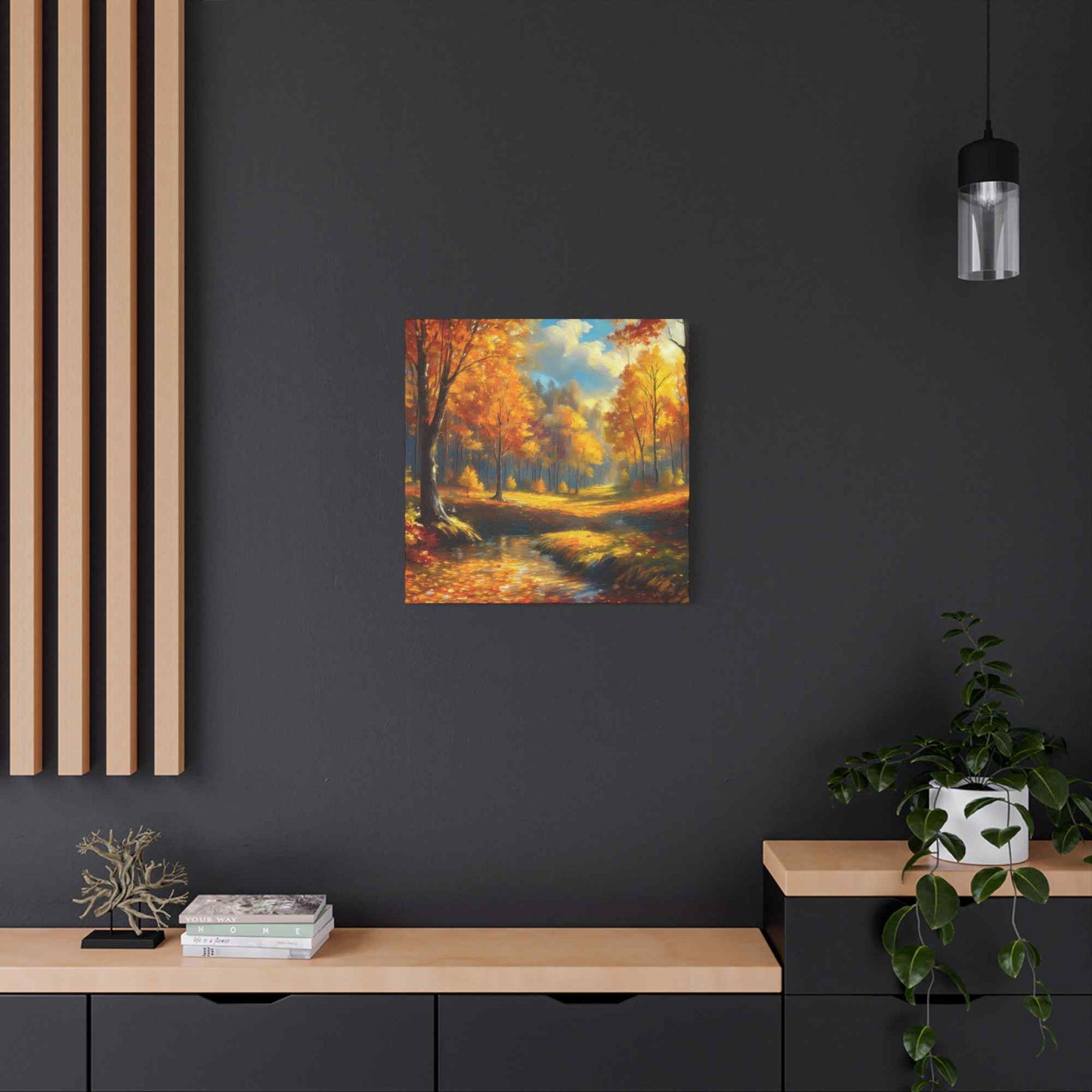 Fall Forest Print Canvas, Oil Paint Print 20x20, 24x24, 30x30, 32x32, 36x36 Art Design Canvas Pine-Wood Inner Frame MC-103