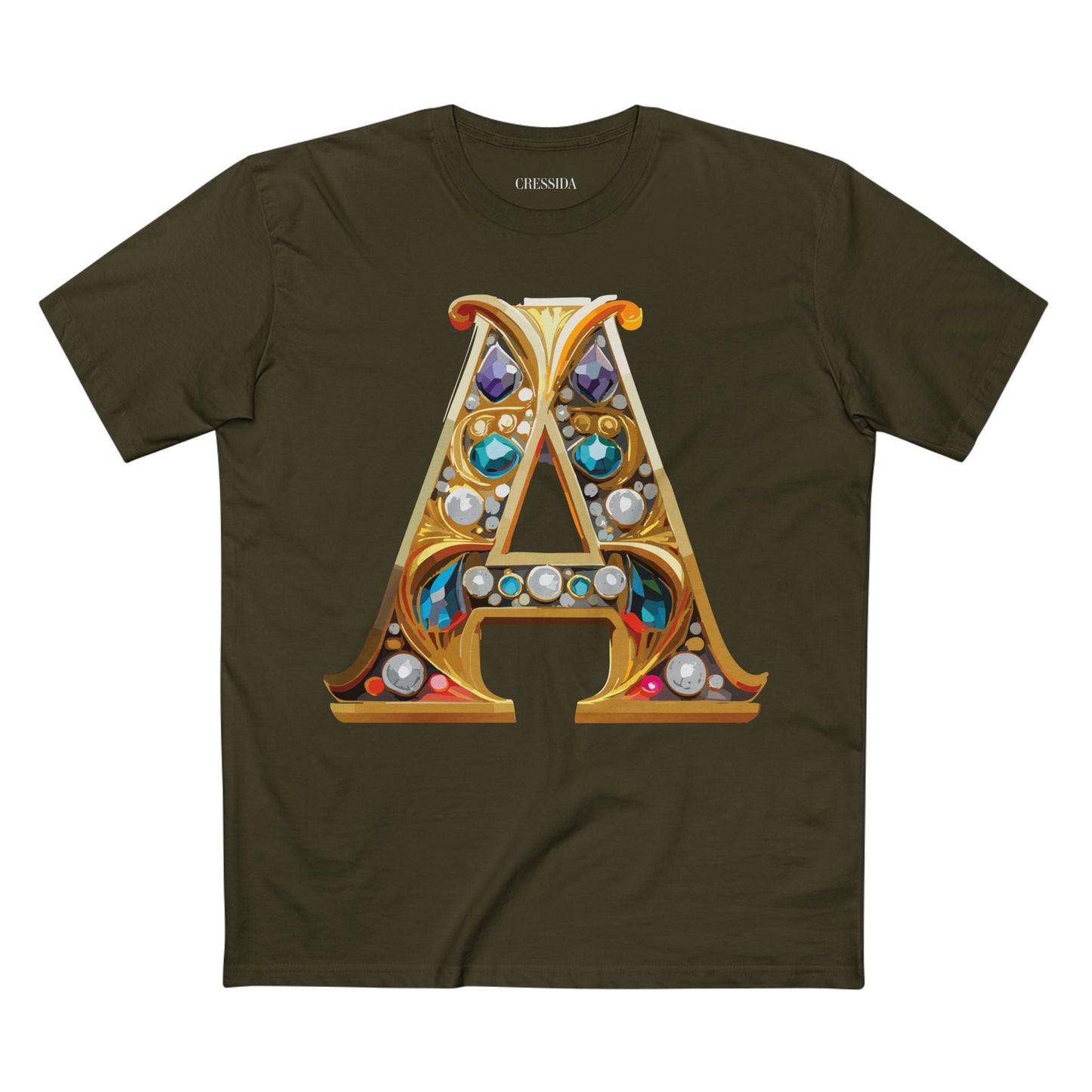 Letter A Graphic Design Tee Unisex 100 Cotton With Antique Gold Letters Artwork T-Shirt