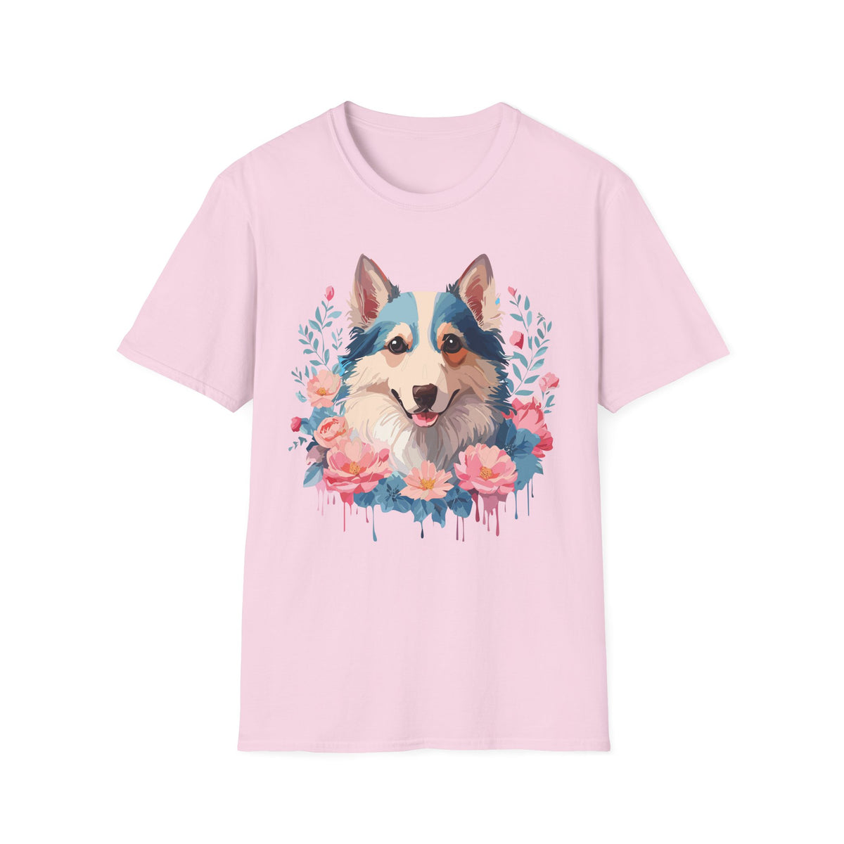 Floral Corgi Portrait T-Shirt | Dog Face Tee with Flowers